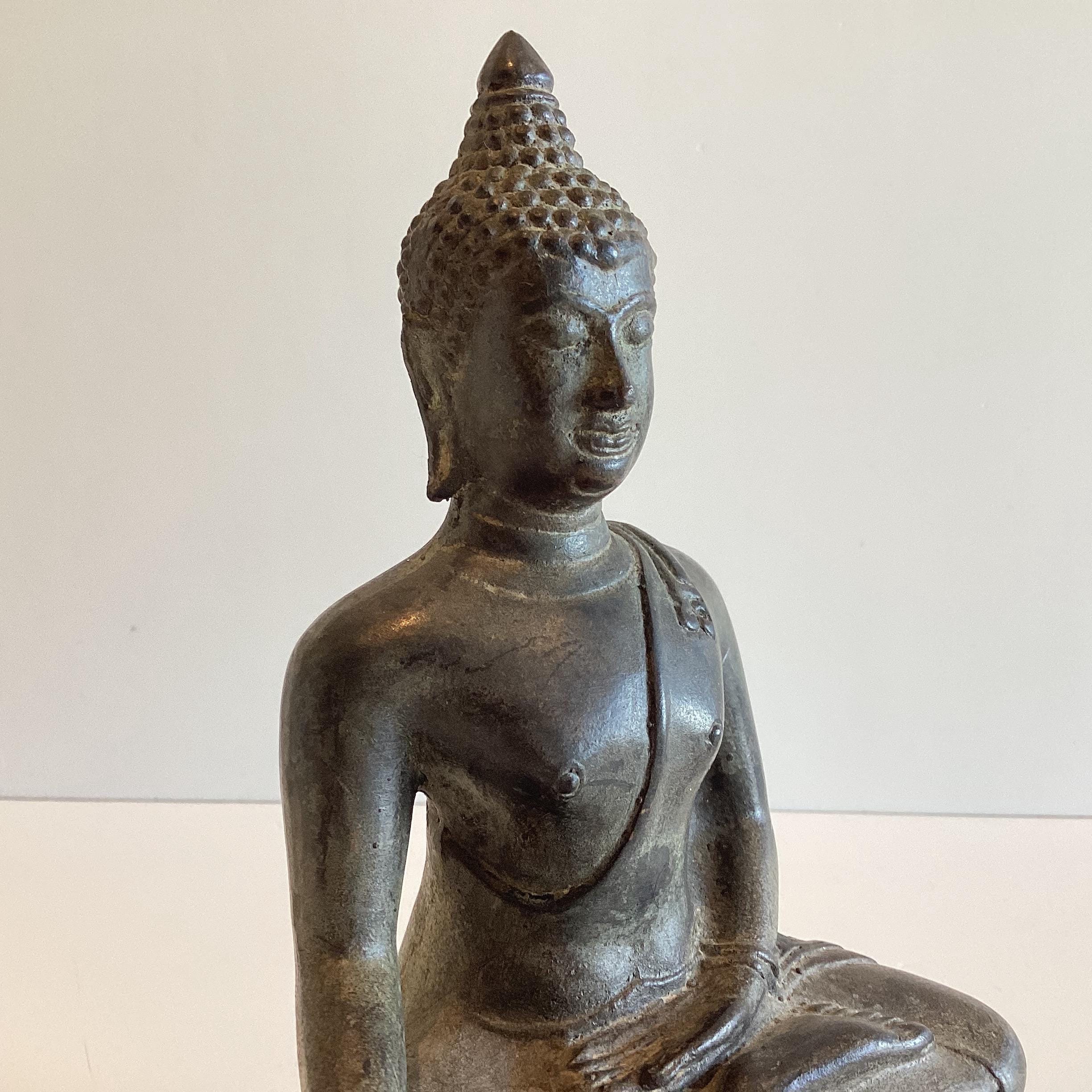 Antique Bronze Buddha | Late 1800s Thai Meditation Statue, Original Patina Buddhist Art — photo 4 of 9