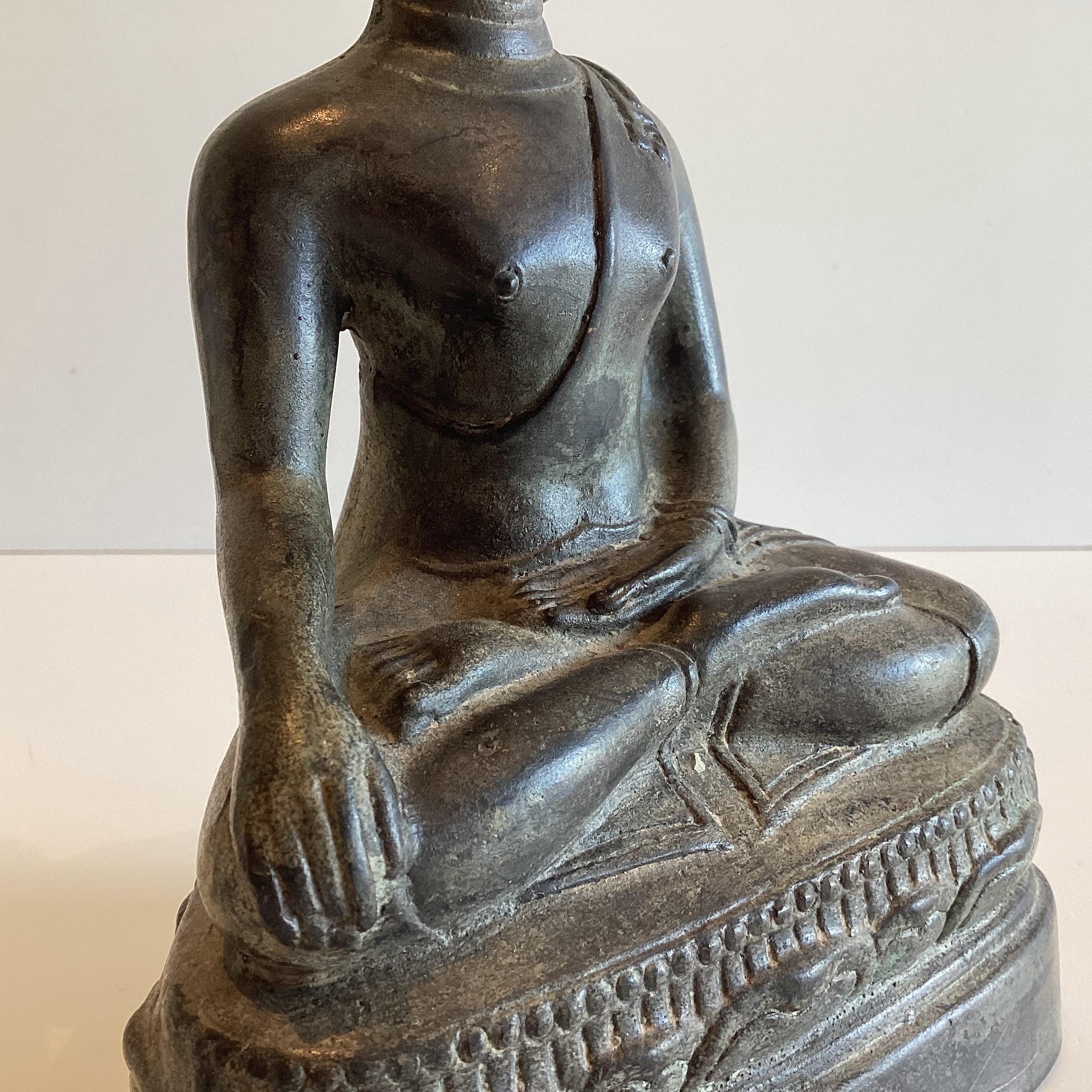 Antique Bronze Buddha | Late 1800s Thai Meditation Statue, Original Patina Buddhist Art — photo 5 of 9