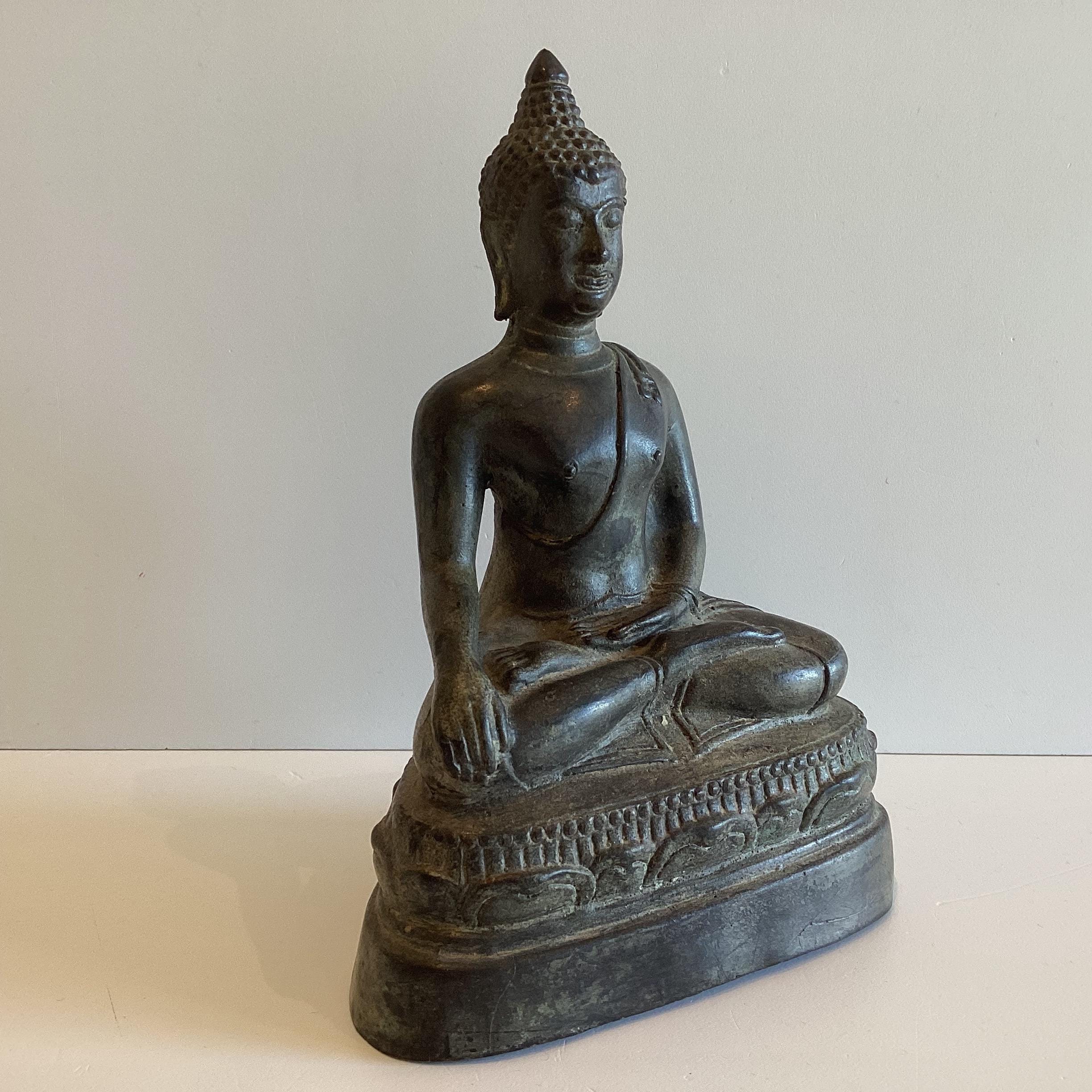 Antique Bronze Buddha | Late 1800s Thai Meditation Statue, Original Patina Buddhist Art — photo 6 of 9