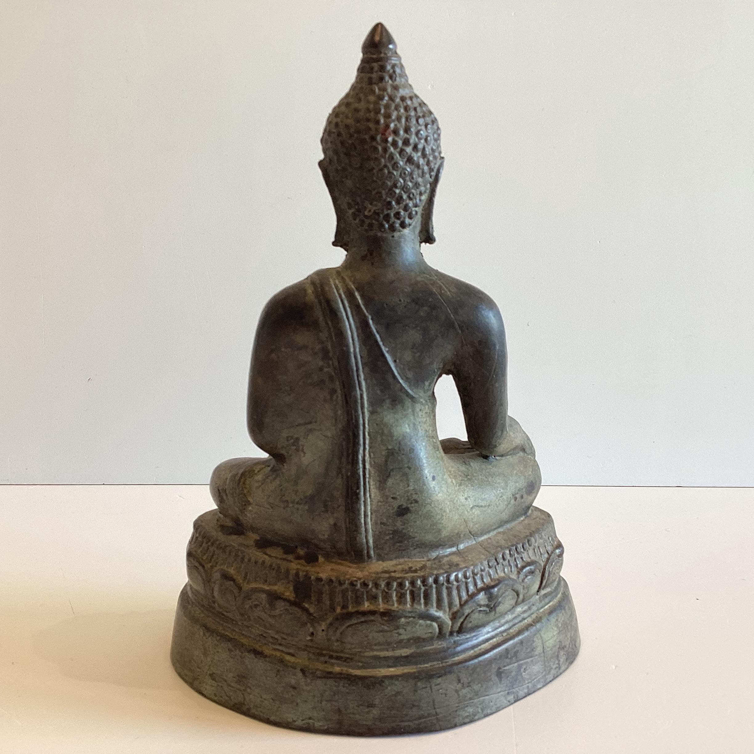 Antique Bronze Buddha | Late 1800s Thai Meditation Statue, Original Patina Buddhist Art — photo 7 of 9