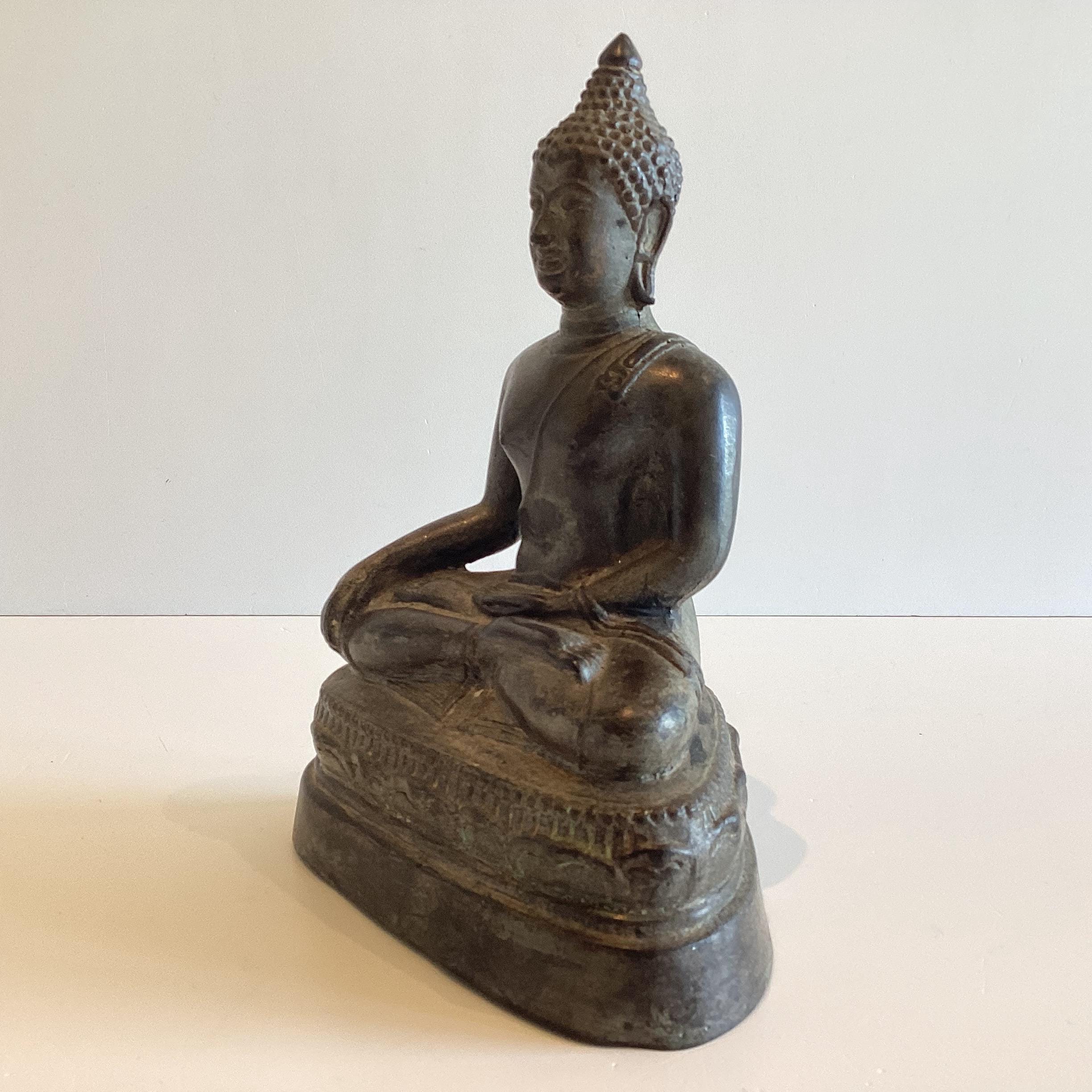 Antique Bronze Buddha | Late 1800s Thai Meditation Statue, Original Patina Buddhist Art — photo 8 of 9