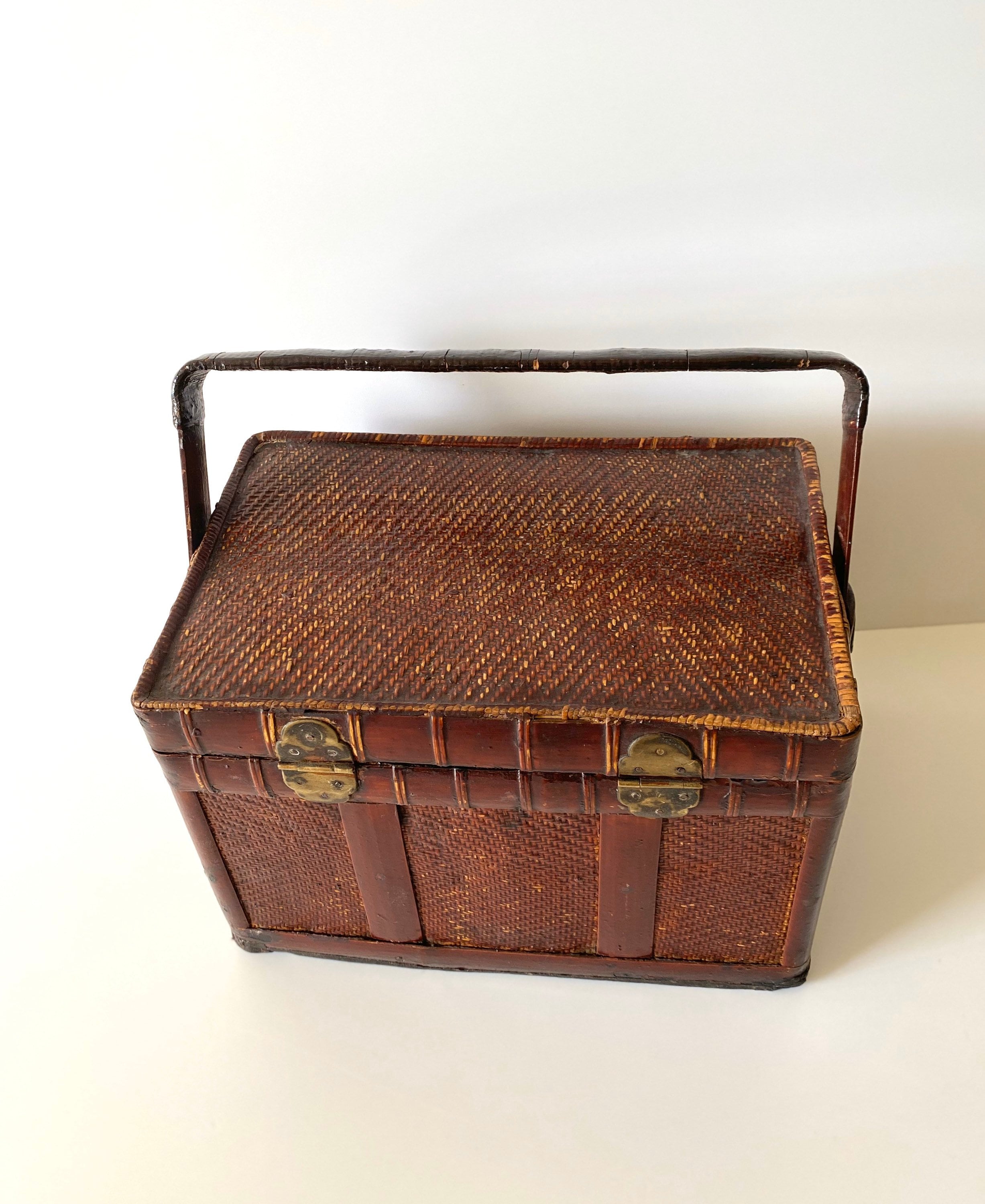 Antique Chinese Basket | Late 19th Century Red Lacquer, Qing Dynasty Food Storage — photo 10 of 11
