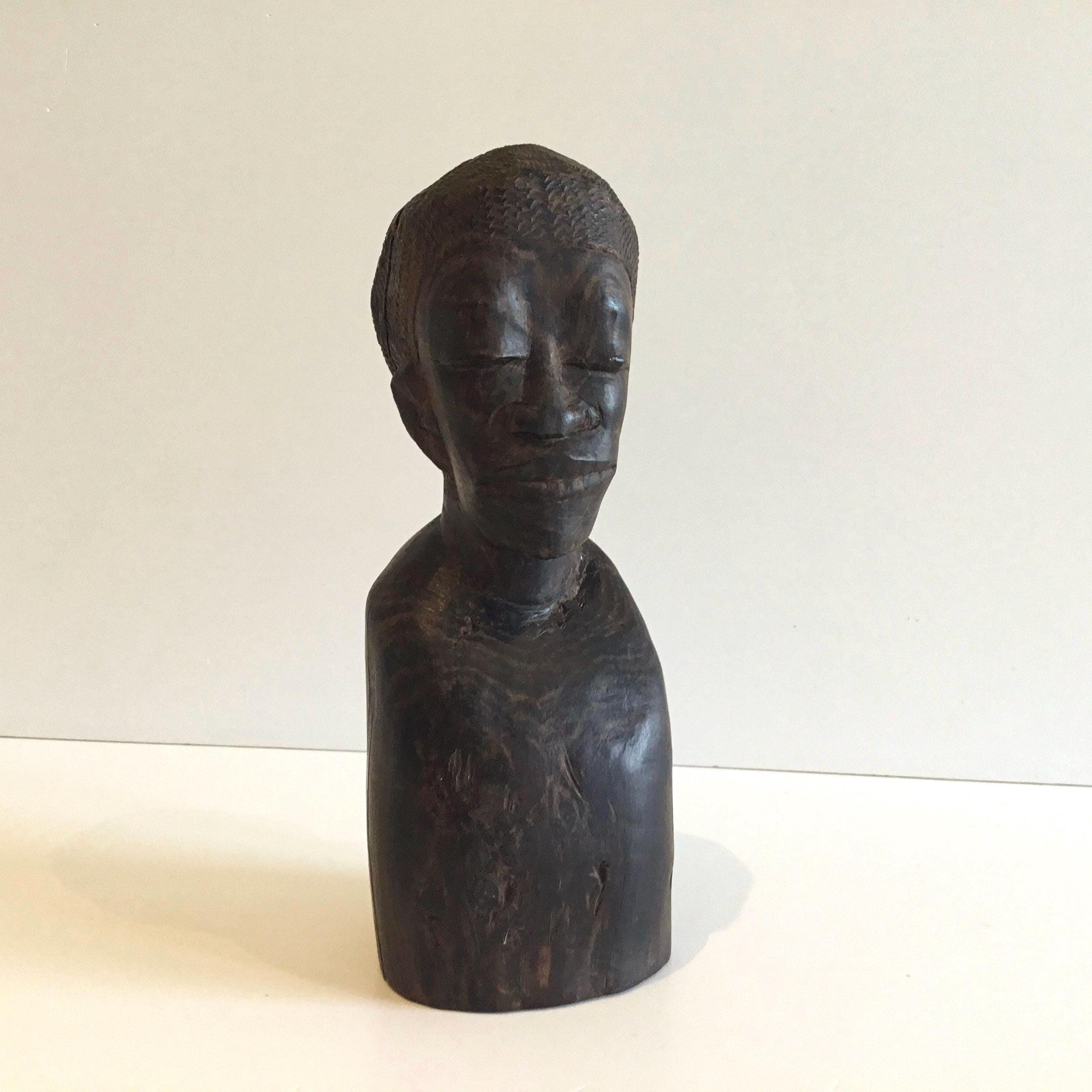 Antique African Sculpture | 1900s Tribal Wooden Bust, Hand-Carved Hardwood Figure — photo 2 of 8