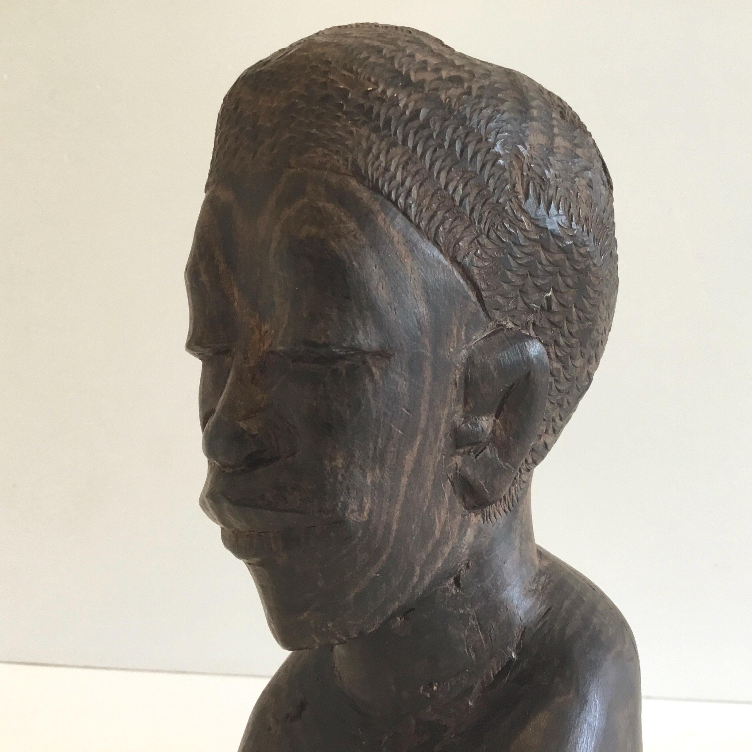 Antique African Sculpture | 1900s Tribal Wooden Bust, Hand-Carved Hardwood Figure — photo 3 of 8