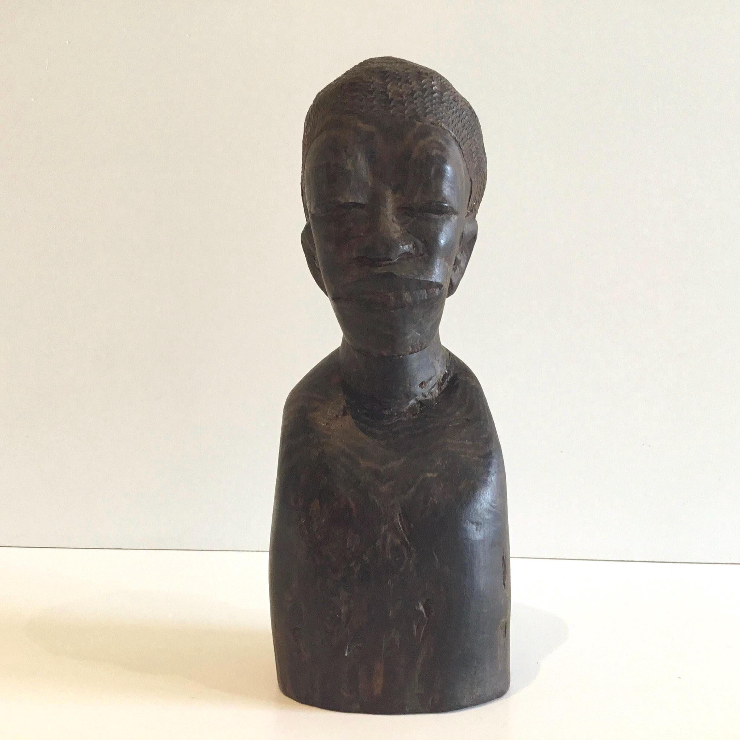 Antique African Sculpture | 1900s Tribal Wooden Bust, Hand-Carved Hardwood Figure — photo 4 of 8