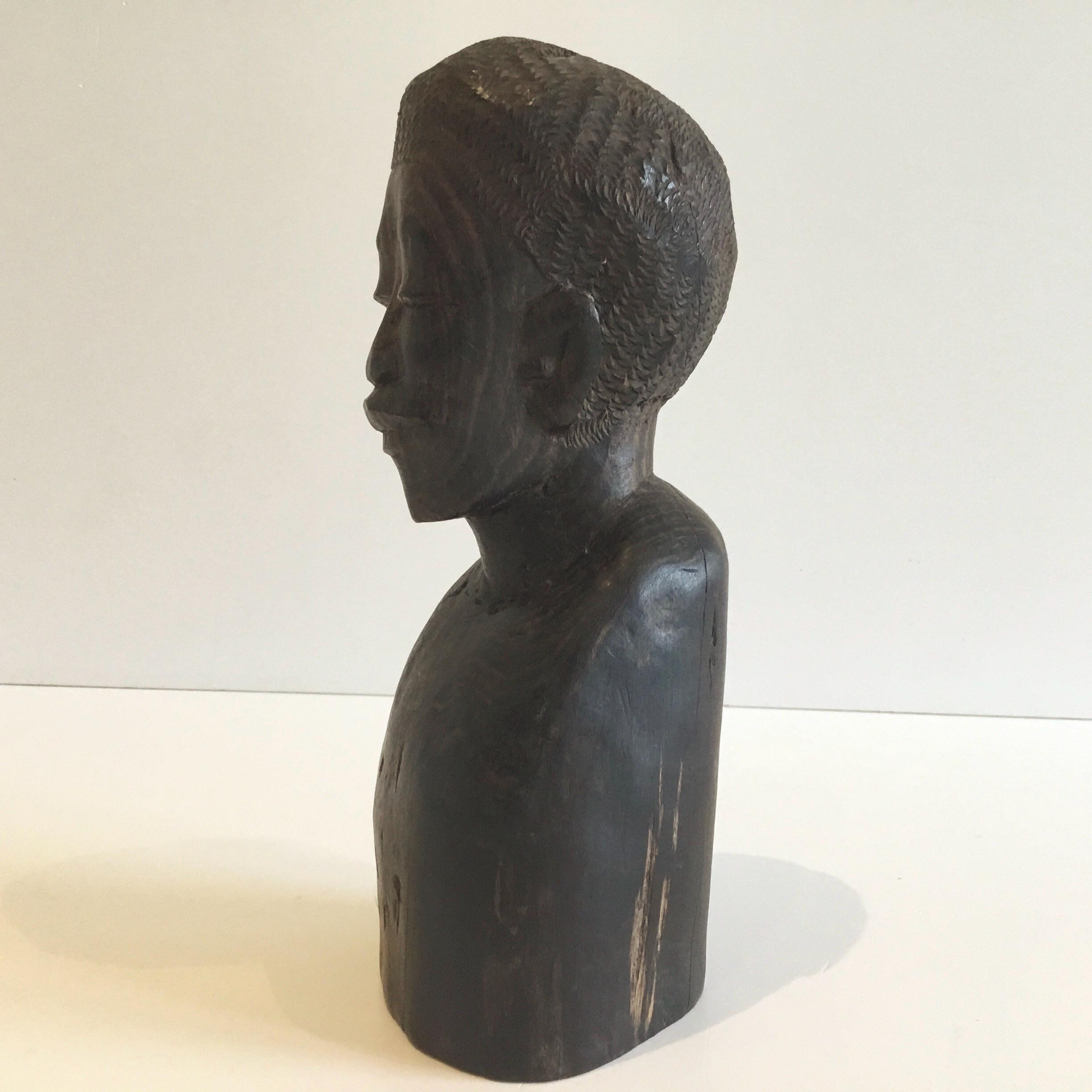 Antique African Sculpture | 1900s Tribal Wooden Bust, Hand-Carved Hardwood Figure — photo 5 of 8