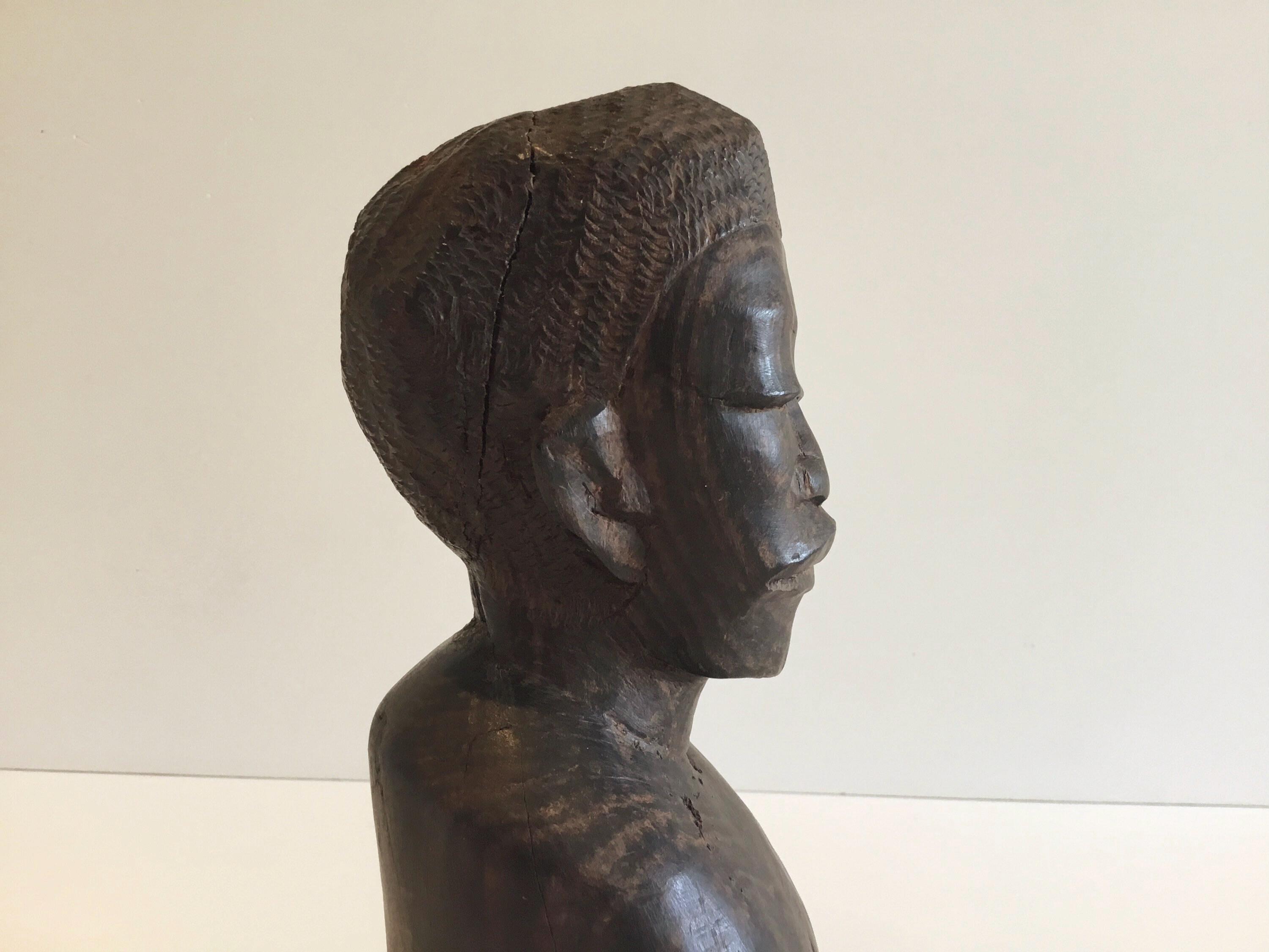 Antique African Sculpture | 1900s Tribal Wooden Bust, Hand-Carved Hardwood Figure — photo 6 of 8