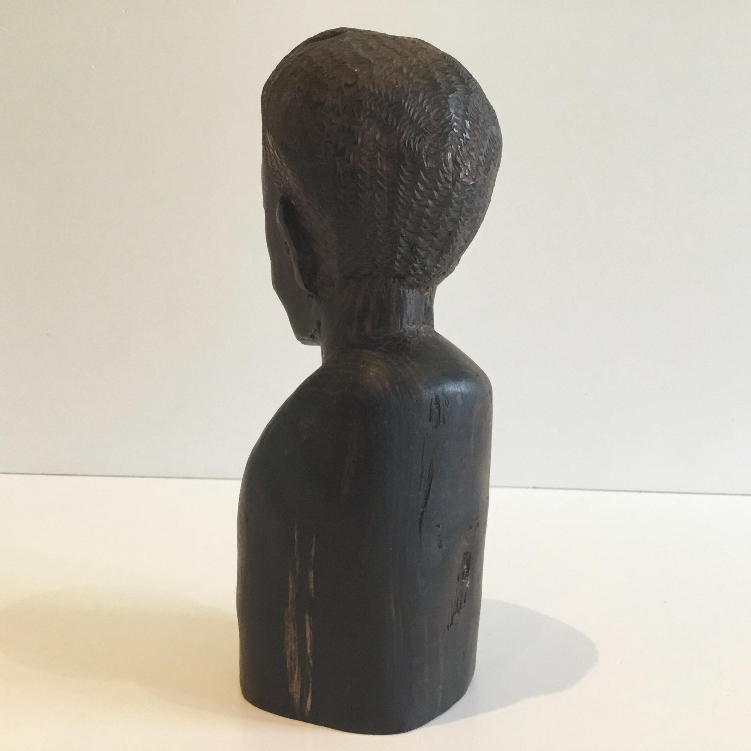 Antique African Sculpture | 1900s Tribal Wooden Bust, Hand-Carved Hardwood Figure — photo 7 of 8