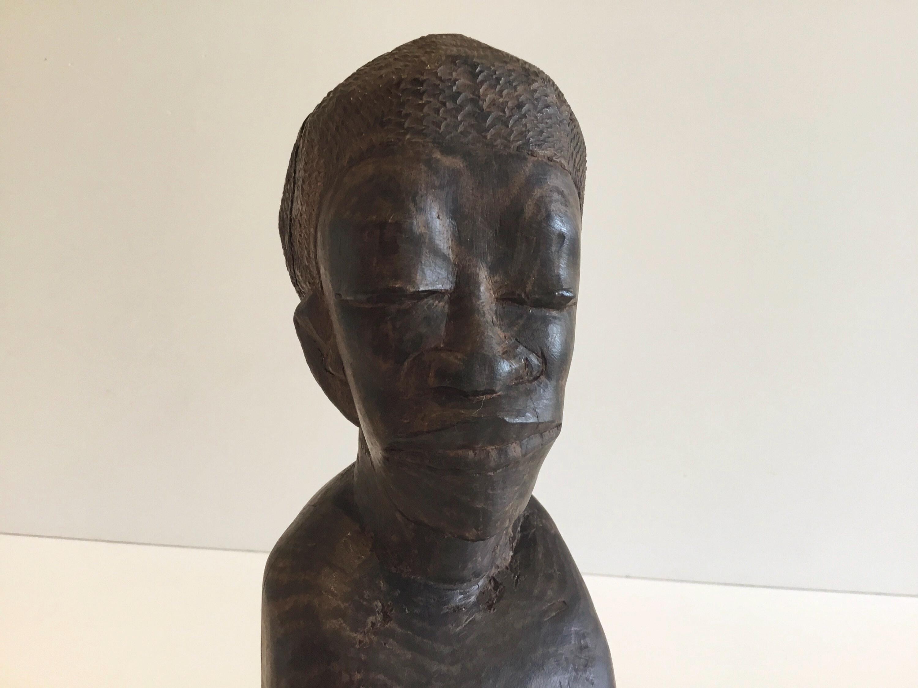 Antique African Sculpture | 1900s Tribal Wooden Bust, Hand-Carved Hardwood Figure — photo 8 of 8