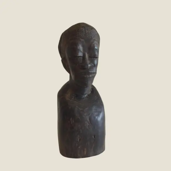 Antique African Sculpture | 1900s Tribal Wooden Bust, Hand-Carved Hardwood Figure