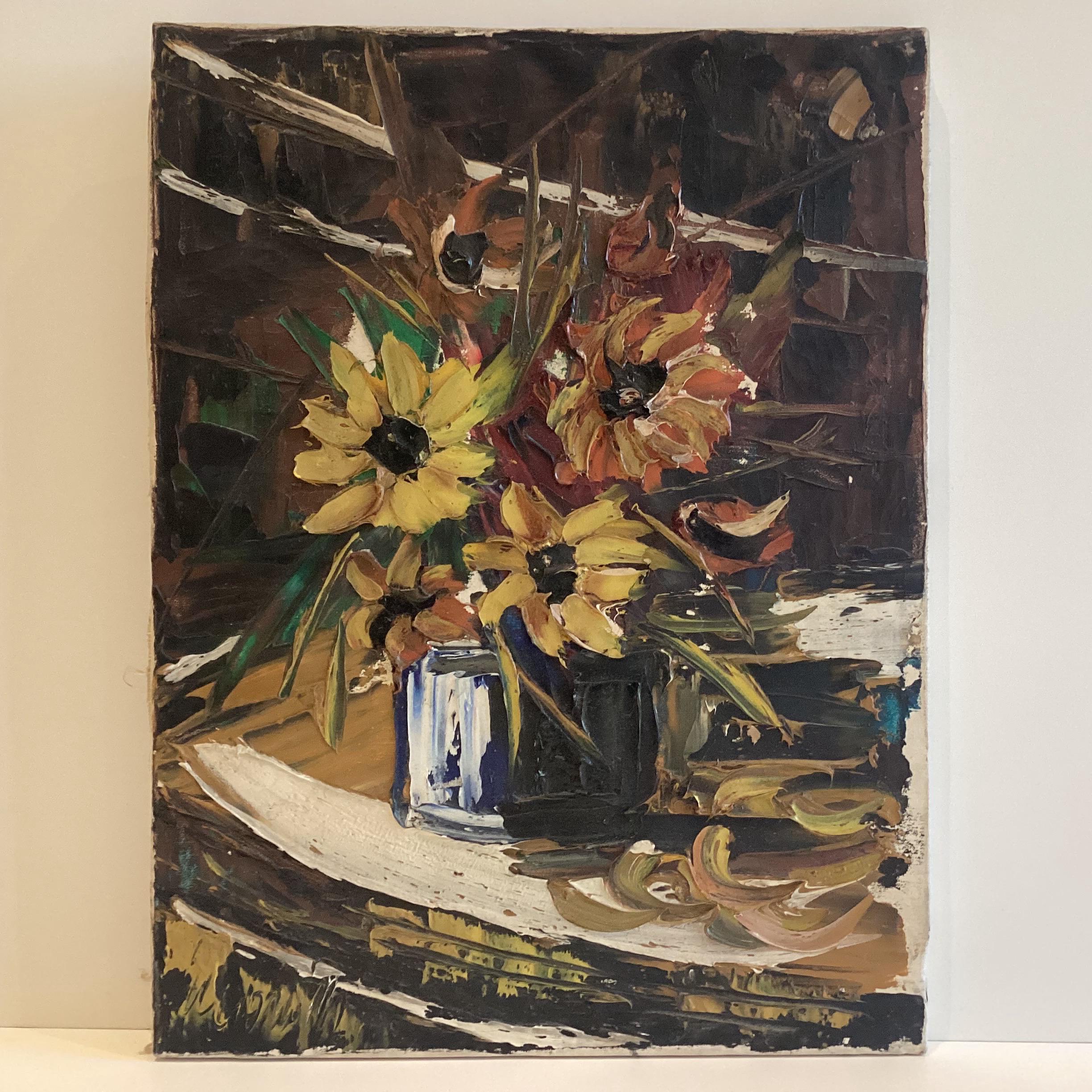 Vintage Painting | Floral Composition (1970) Lucioni Marco Italian Oil on Canvas — photo 2 of 8