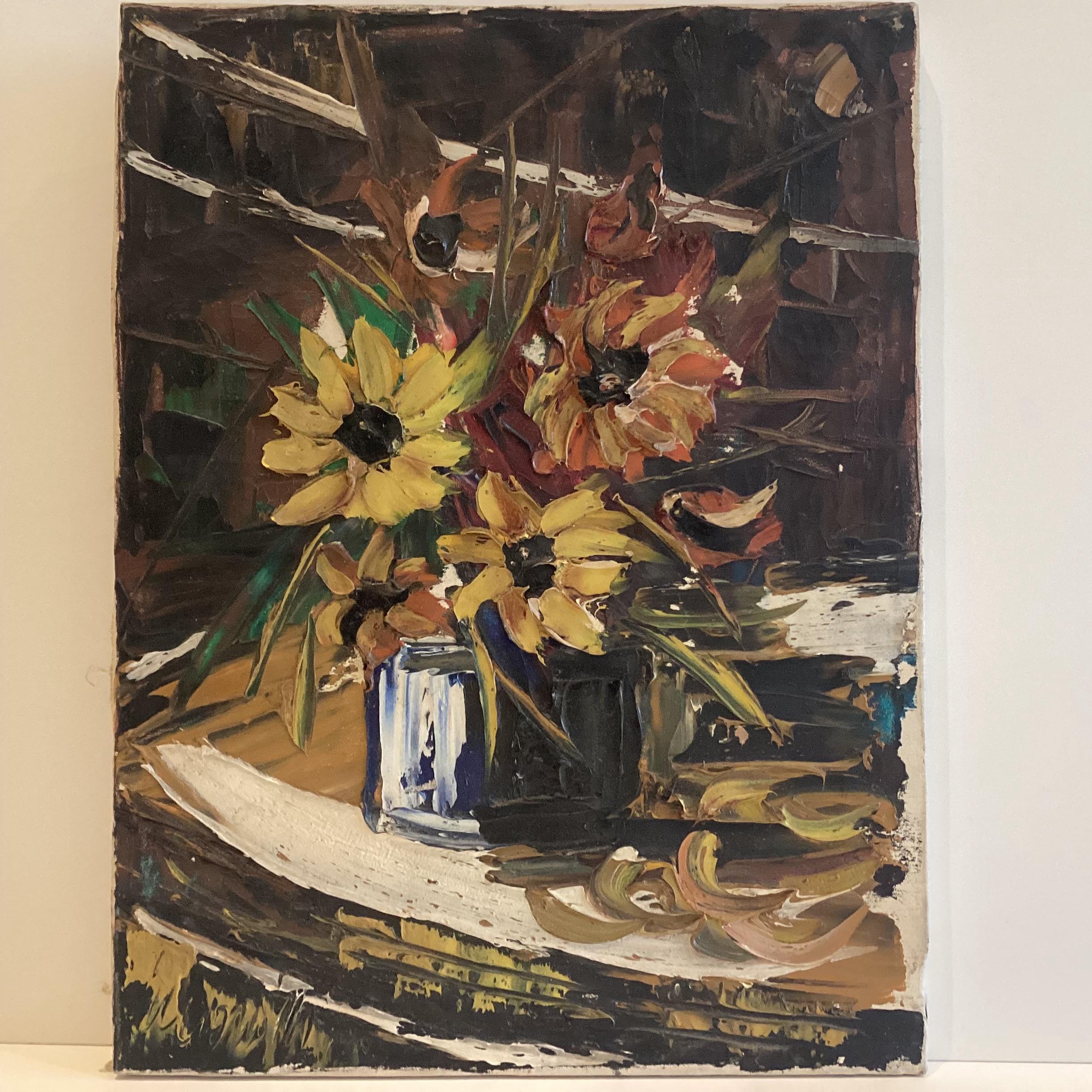 Vintage Painting | Floral Composition (1970) Lucioni Marco Italian Oil on Canvas — photo 3 of 8
