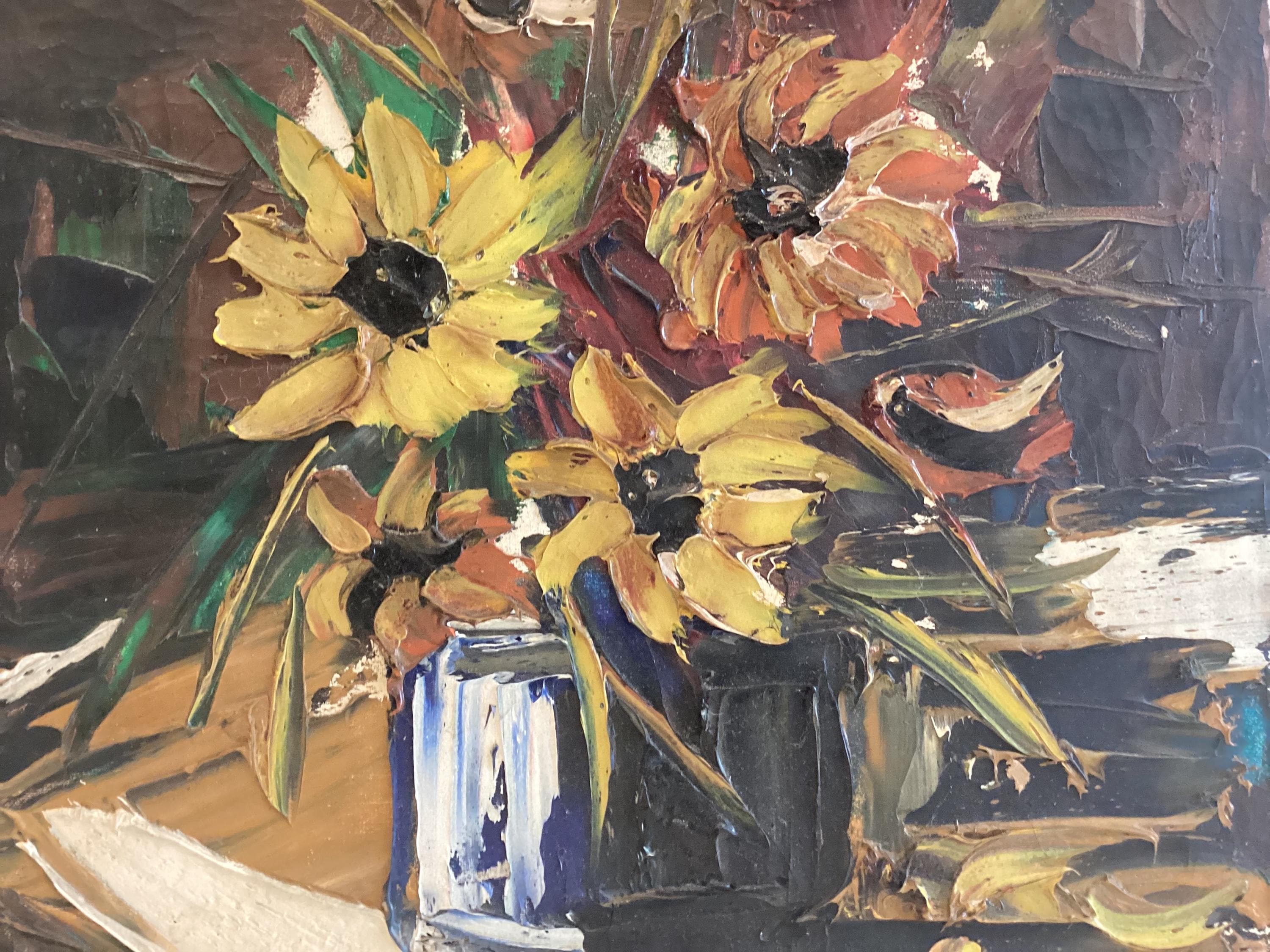 Vintage Painting | Floral Composition (1970) Lucioni Marco Italian Oil on Canvas — photo 4 of 8