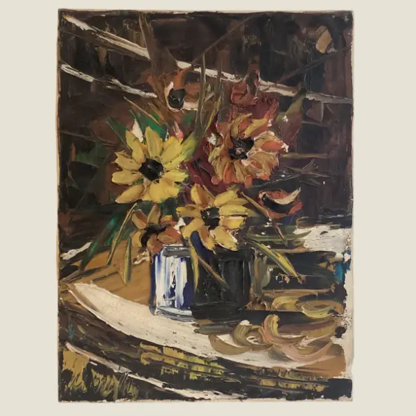 Vintage Painting | Floral Composition (1970) Lucioni Marco Italian Oil on Canvas
