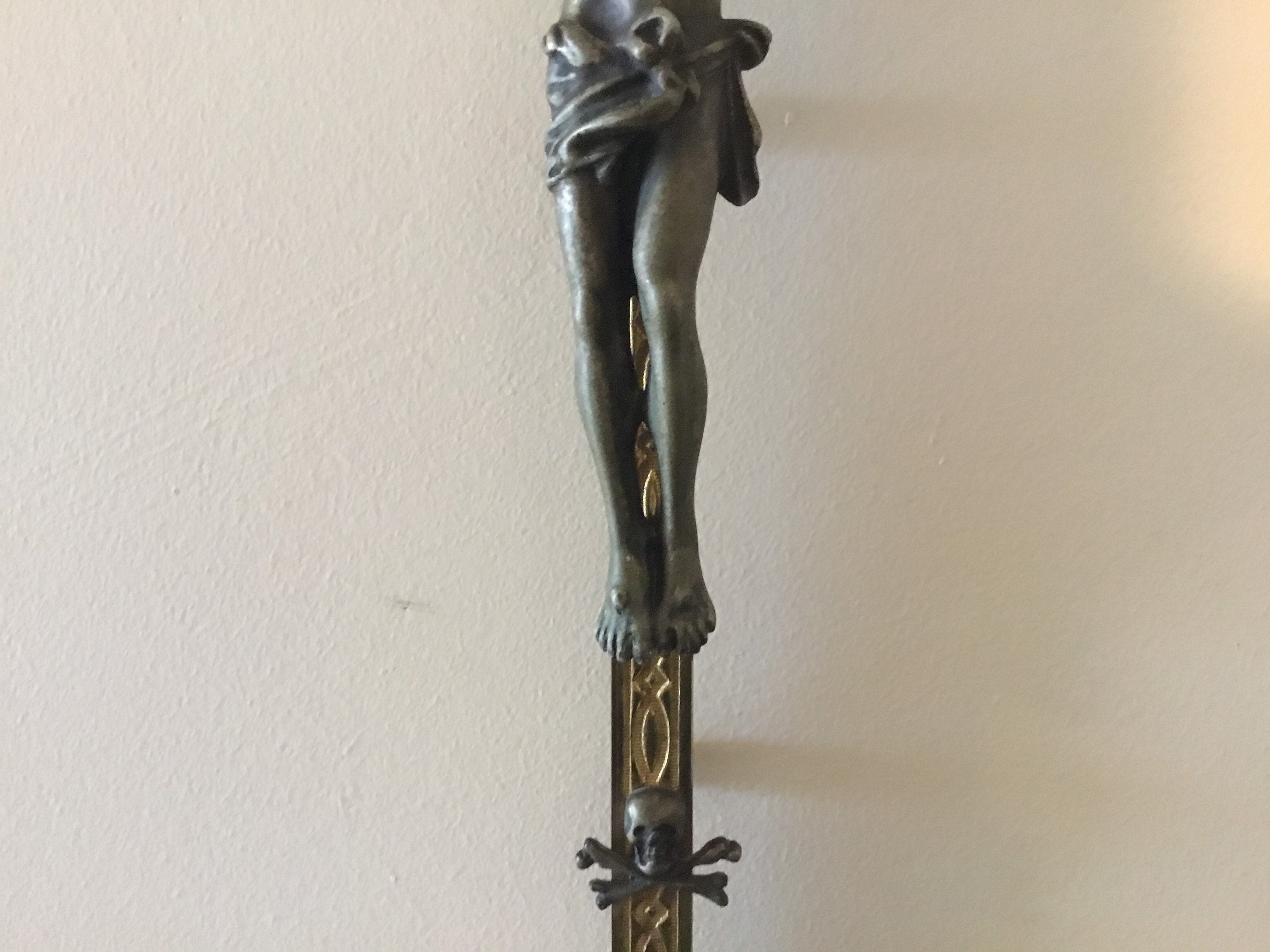 Antique Brass Crucifix (19th Century) French, Holy Water Font, Bronze Christ Figure — photo 10 of 11
