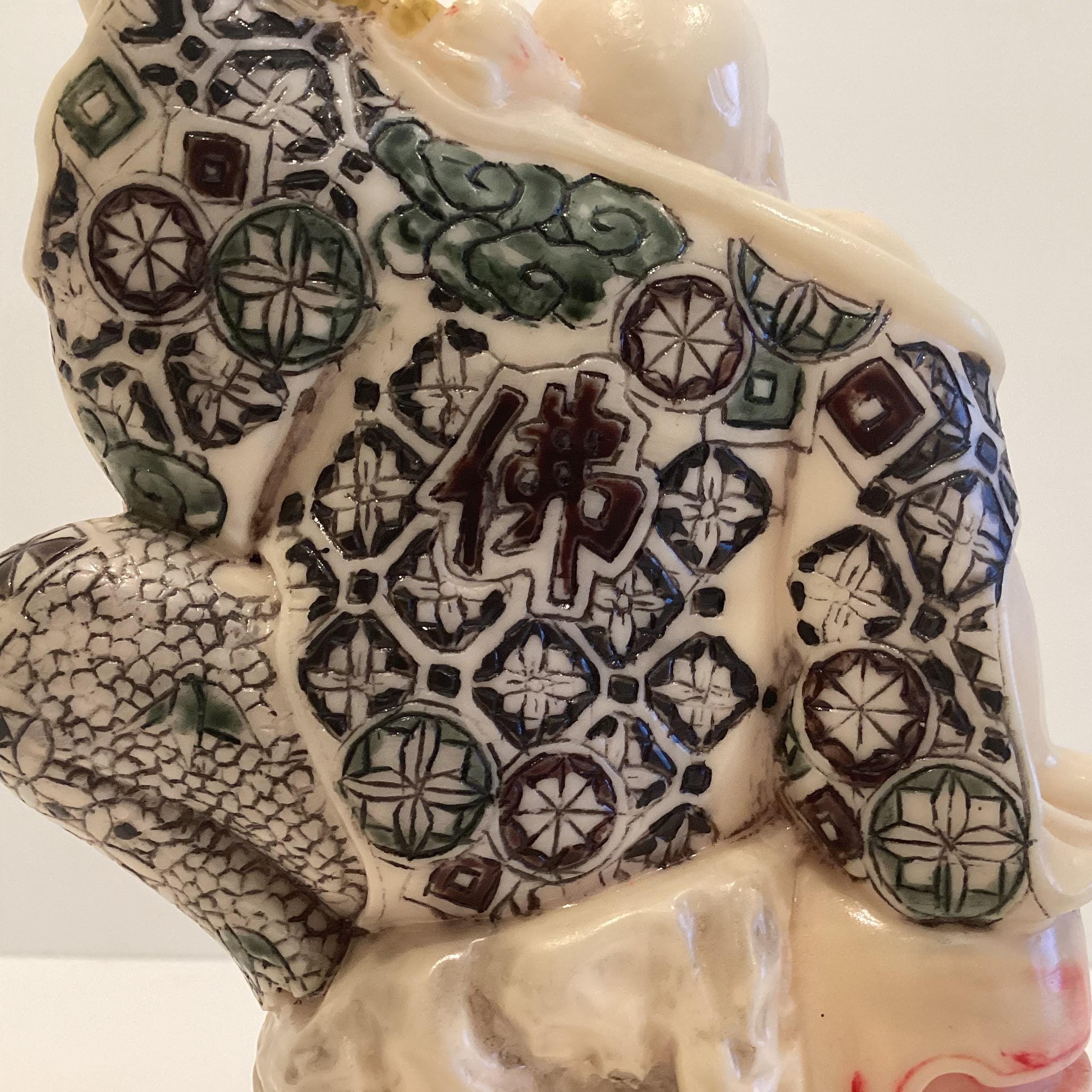 Vintage Buddha Statue | 1960s Chinese Ivory Solid Resin, Hand Painted Zen Figure — photo 8 of 10