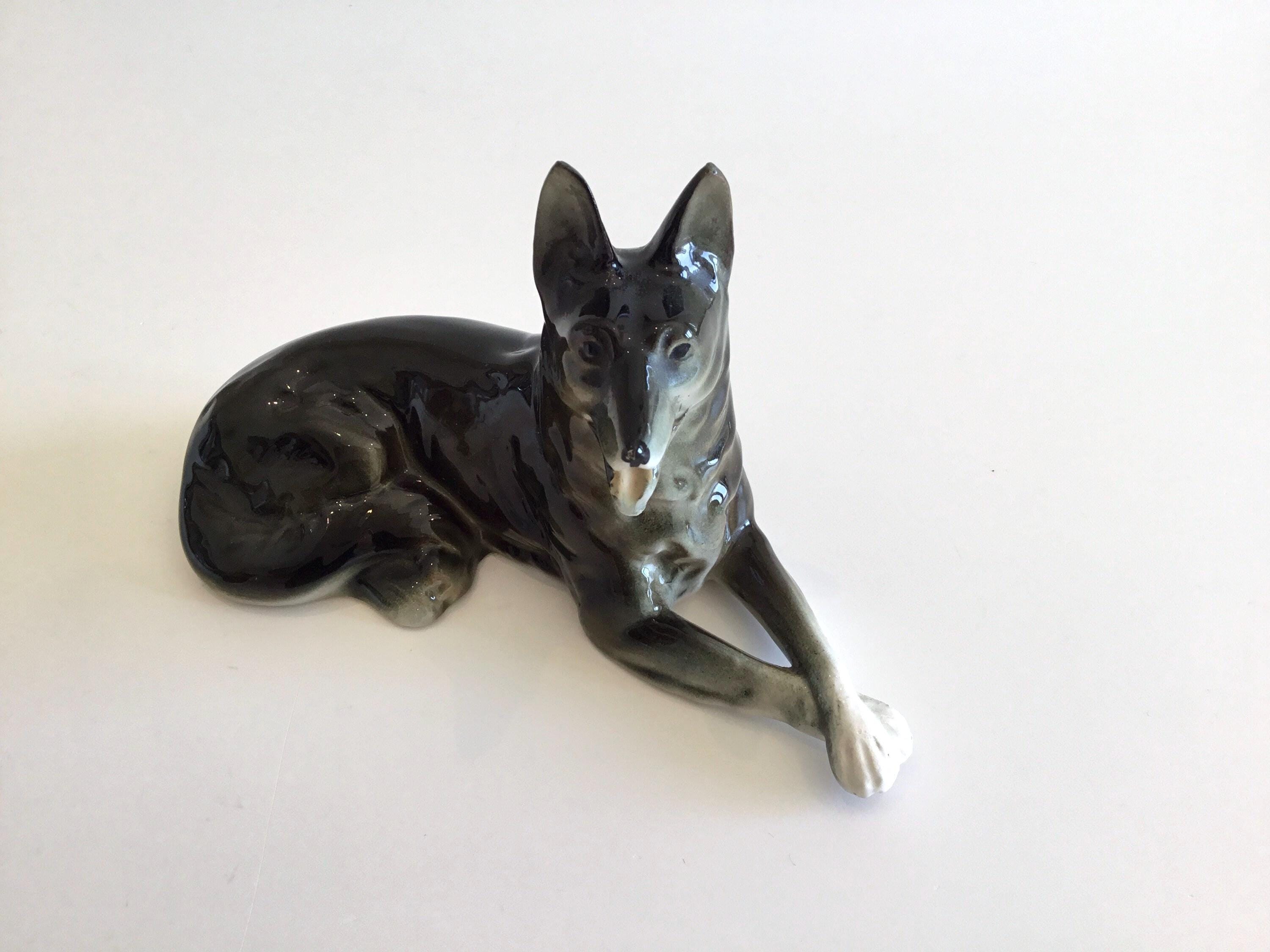 Vintage Porcelain | German Shepherd Figurine 1950s West Germany, Cortendorf Style Lying Dog — photo 2 of 11