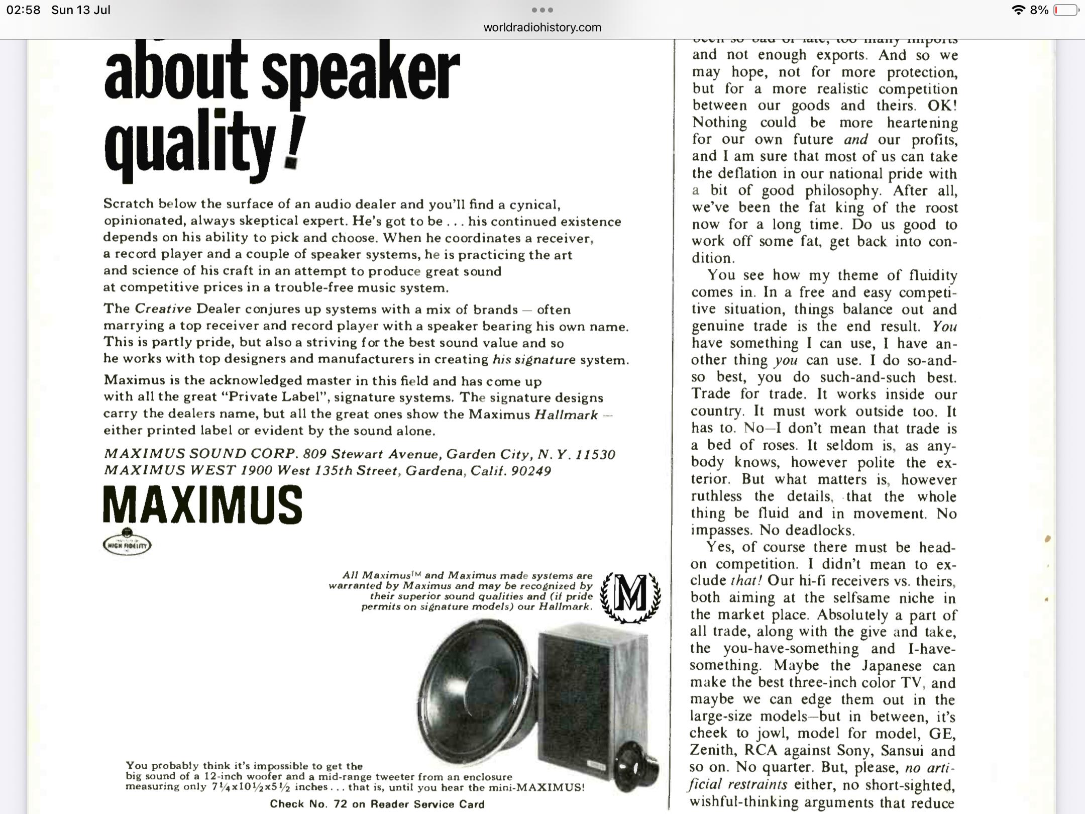 Vintage Speakers Maximus Sound Corporation (1970s), Rare American Wooden Cabinets, 2-Way Hi-Fi — photo 11 of 11