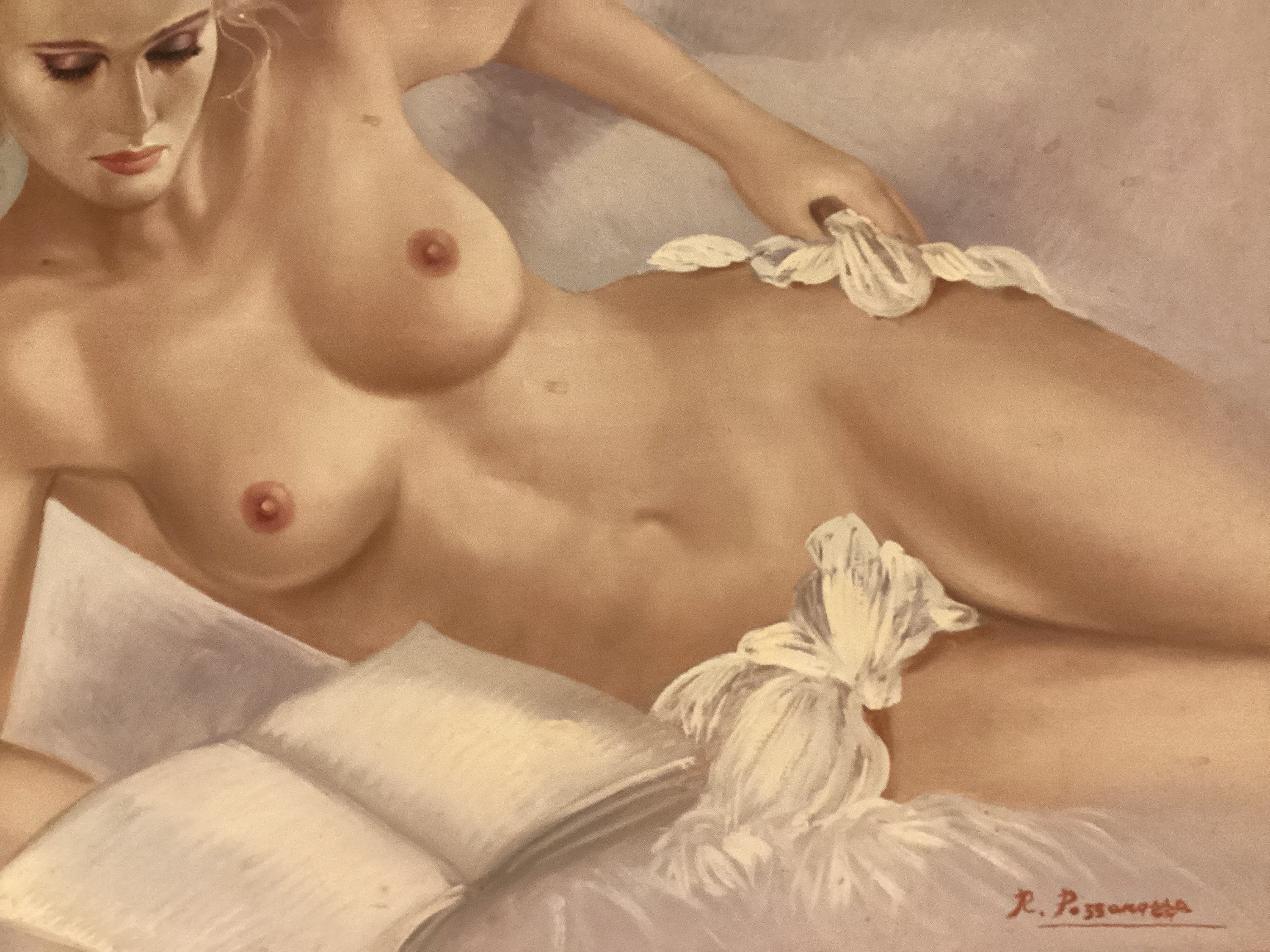 Vintage Painting | Hand Painted Woman Oil On Canvas (1950s) R. Pezzarossa Italian Artist — photo 6 of 8