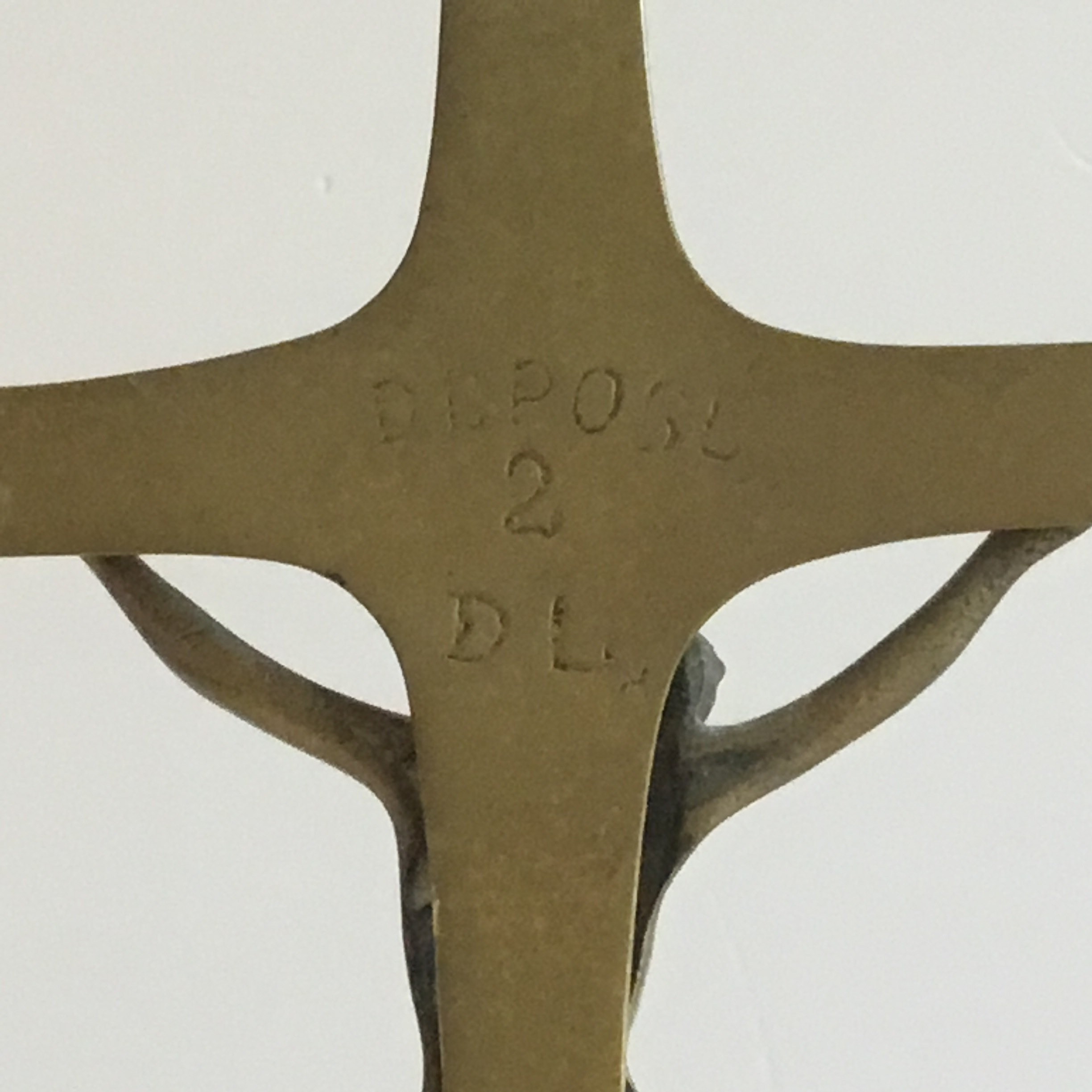 Antique Crucifix | 1900s Brass Altar Cross, Marked DL Registered Liturgical Art, — photo 7 of 9