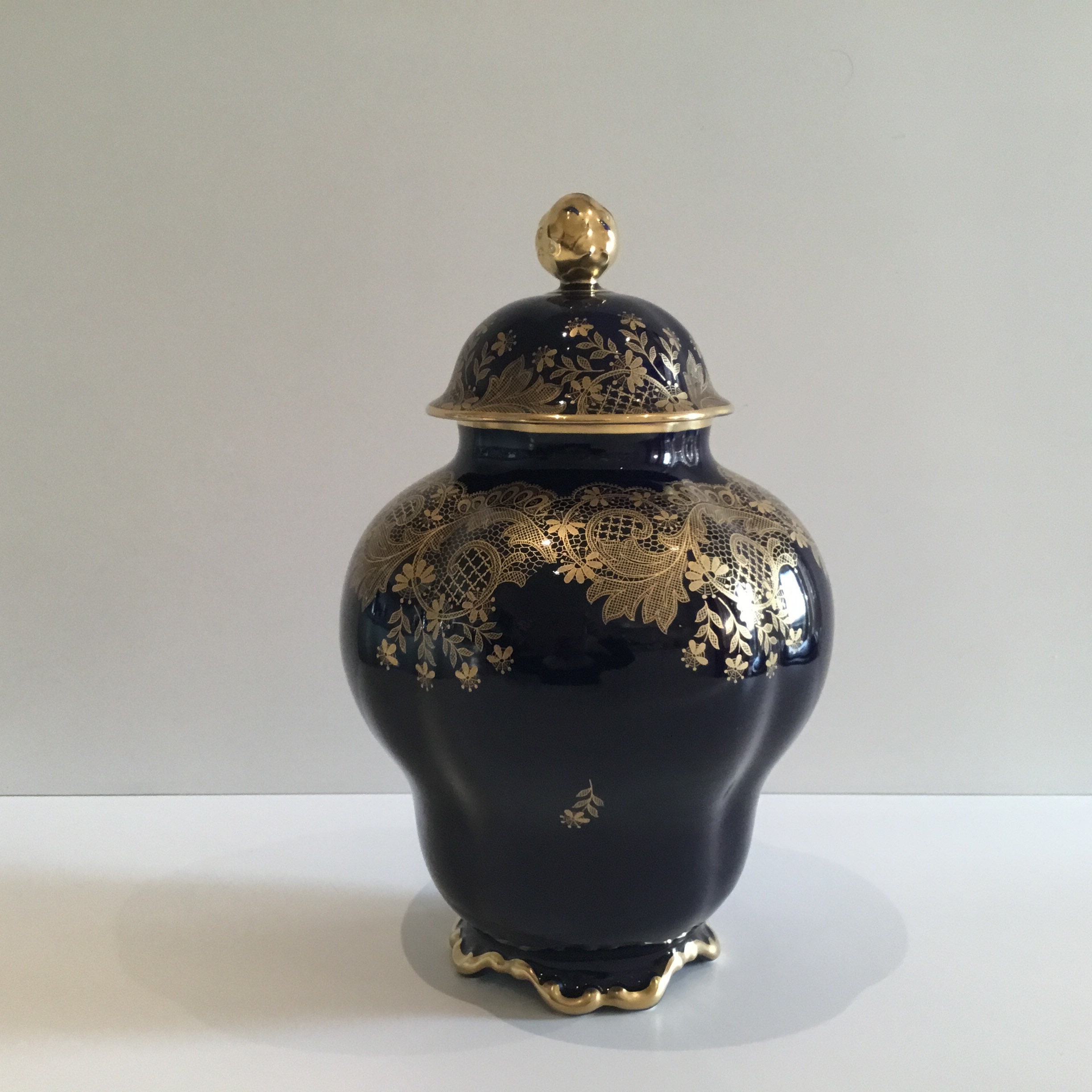 Vintage Vase | Lindner Bavaria 1950s Cobalt Blue 22k Gold, German Porcelain — photo 2 of 11