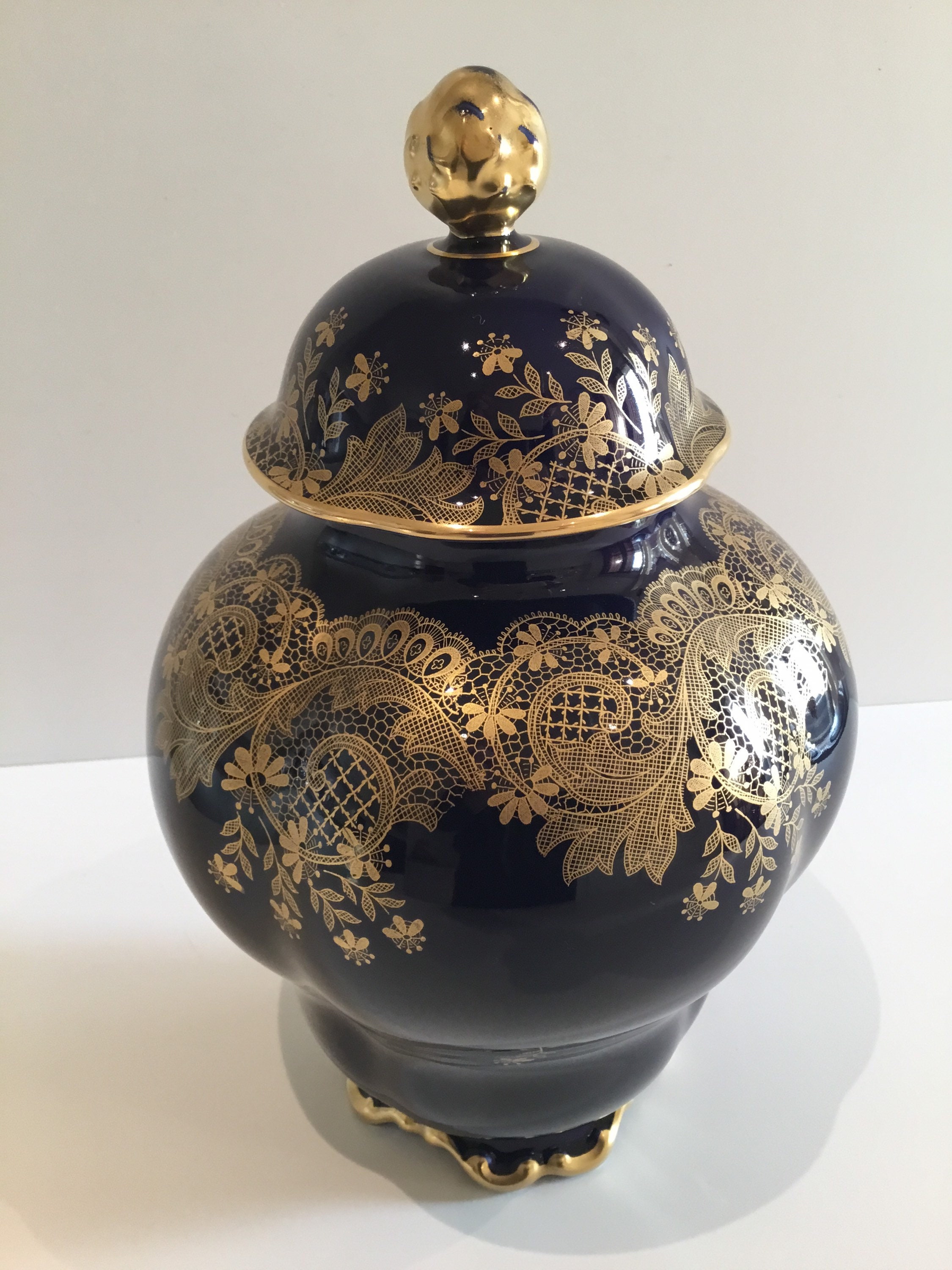 Vintage Vase | Lindner Bavaria 1950s Cobalt Blue 22k Gold, German Porcelain — photo 3 of 11