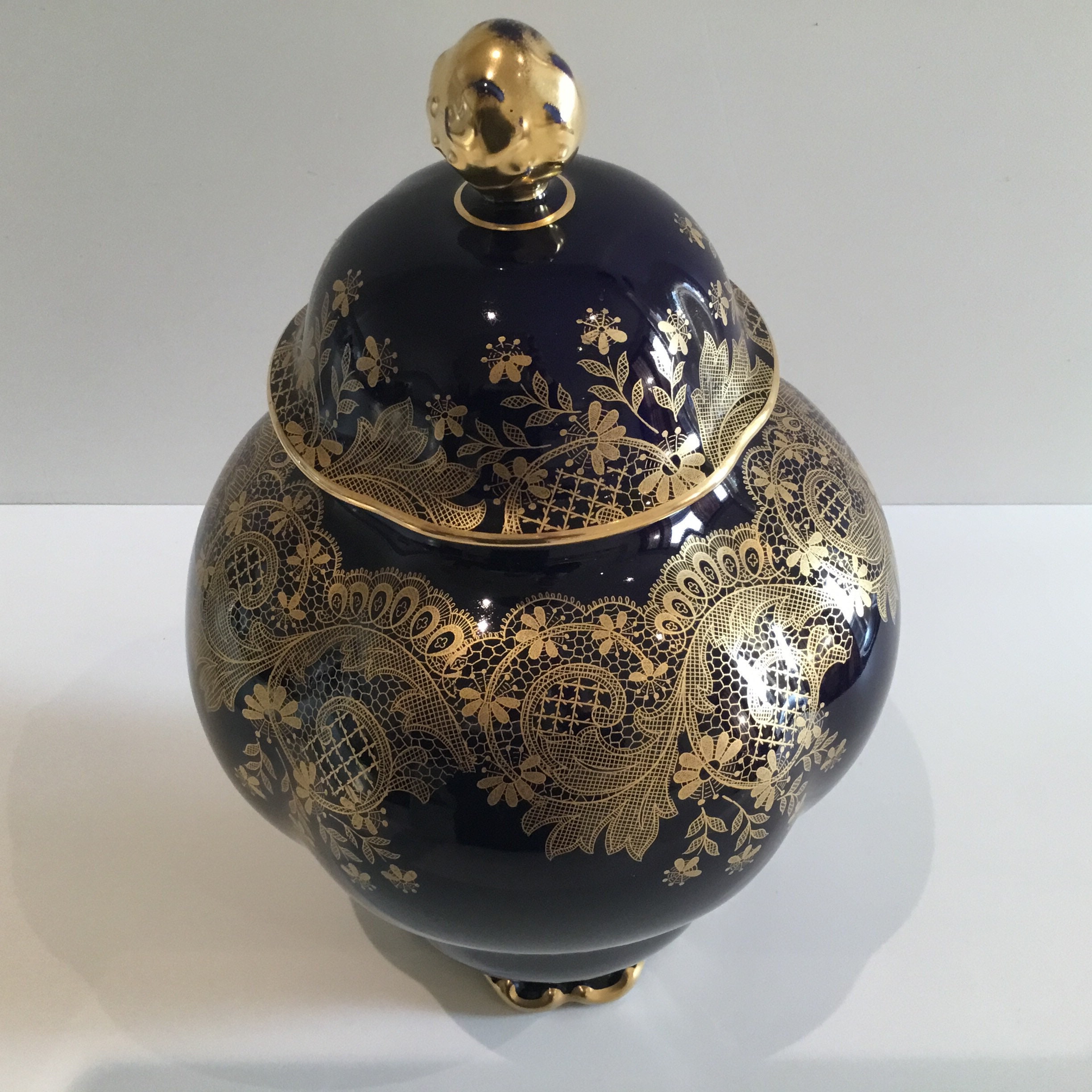 Vintage Vase | Lindner Bavaria 1950s Cobalt Blue 22k Gold, German Porcelain — photo 10 of 11
