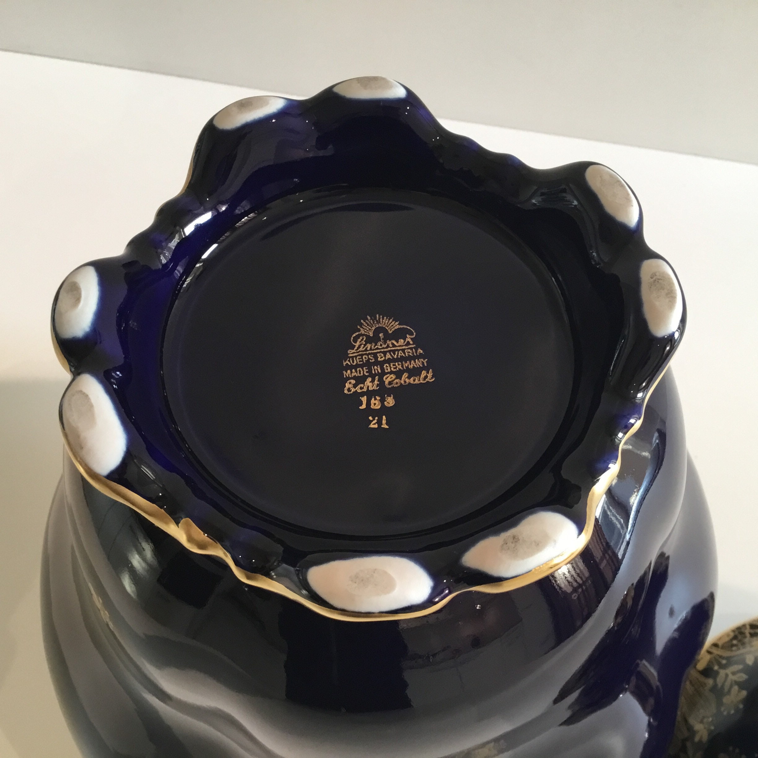 Vintage Vase | Lindner Bavaria 1950s Cobalt Blue 22k Gold, German Porcelain — photo 6 of 11