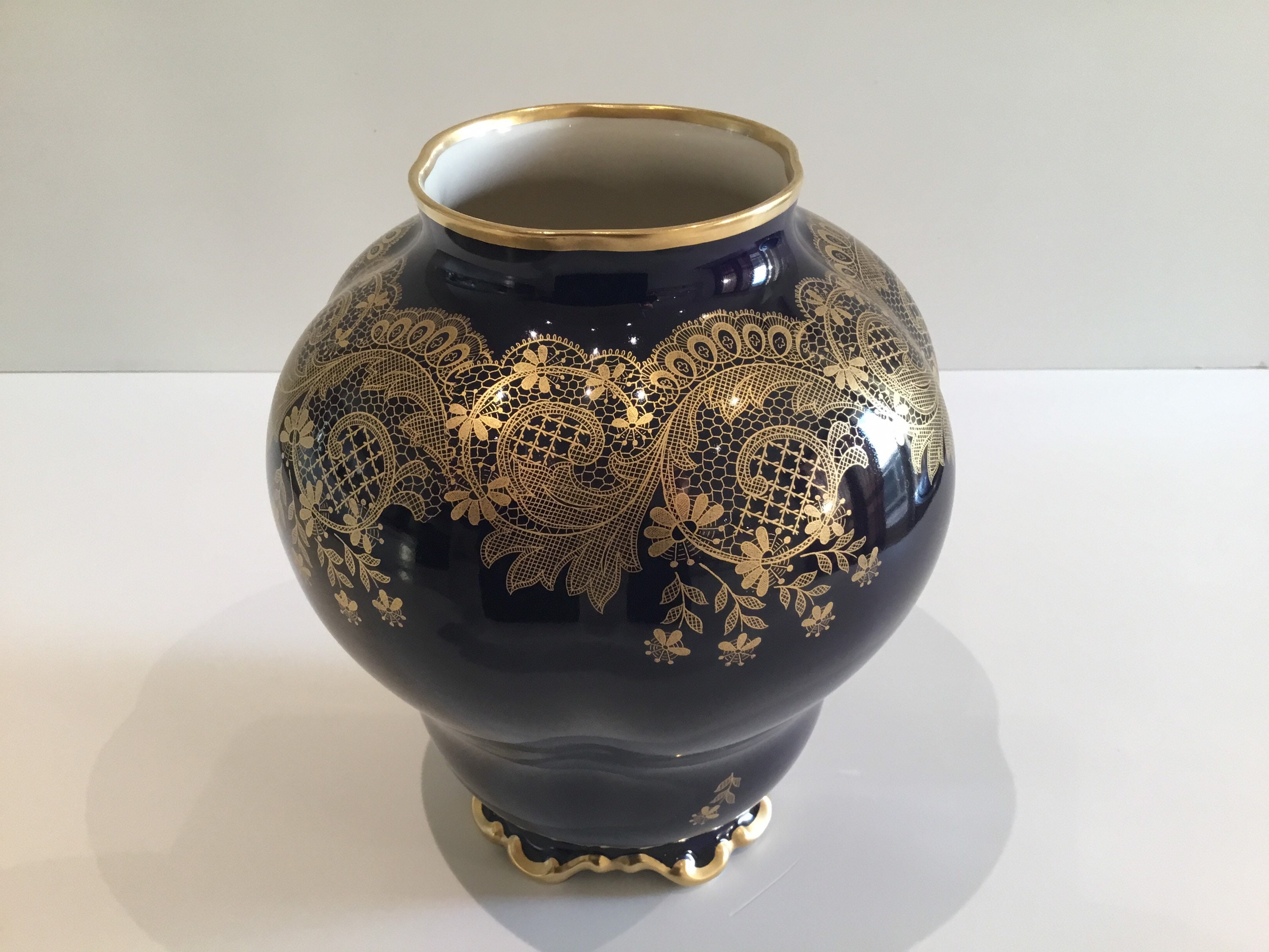 Vintage Vase | Lindner Bavaria 1950s Cobalt Blue 22k Gold, German Porcelain — photo 8 of 11