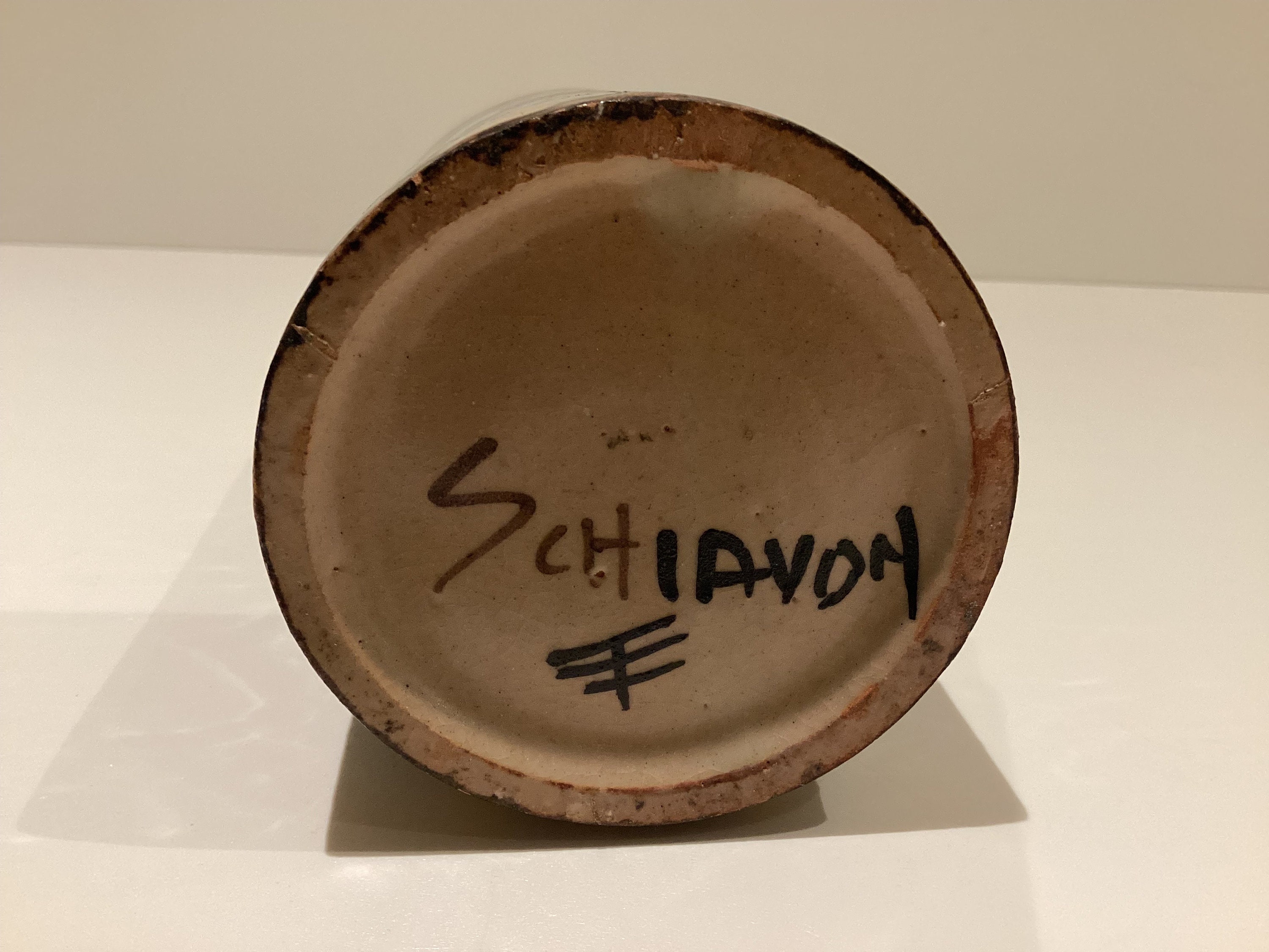 Modernist Ceramic Vase | Elio Schiavon 1960s Italy, Hand Painted Signed Artist Pottery — photo 9 of 11