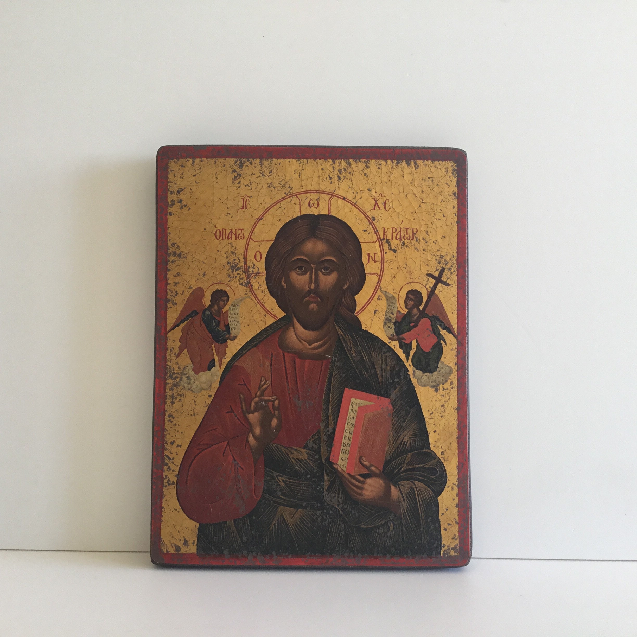 Vintage Orthodox Icon | Christ Pantocrator 1950s Greece, Tempera Gold on Wood — photo 2 of 10