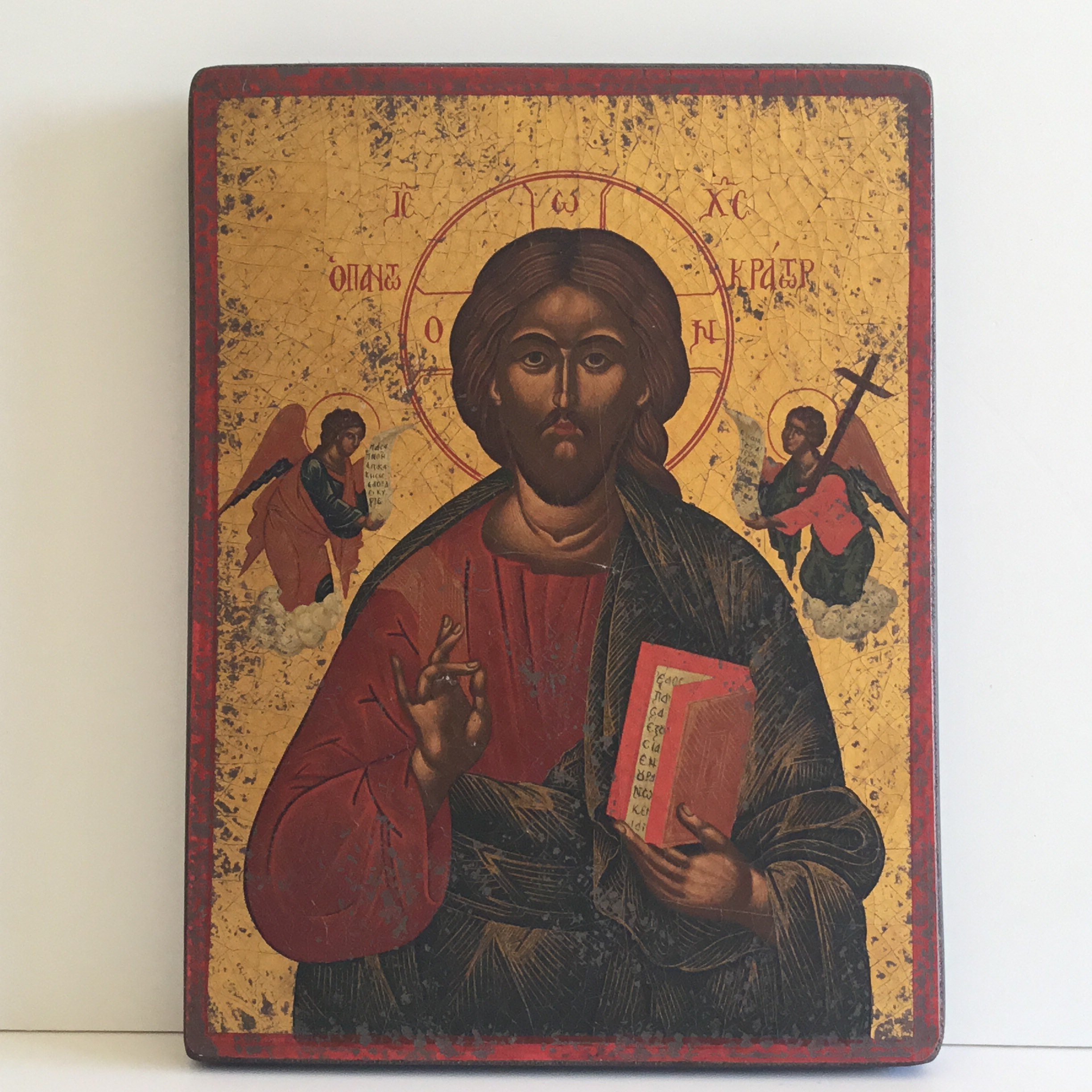 Vintage Orthodox Icon | Christ Pantocrator 1950s Greece, Tempera Gold on Wood — photo 3 of 10