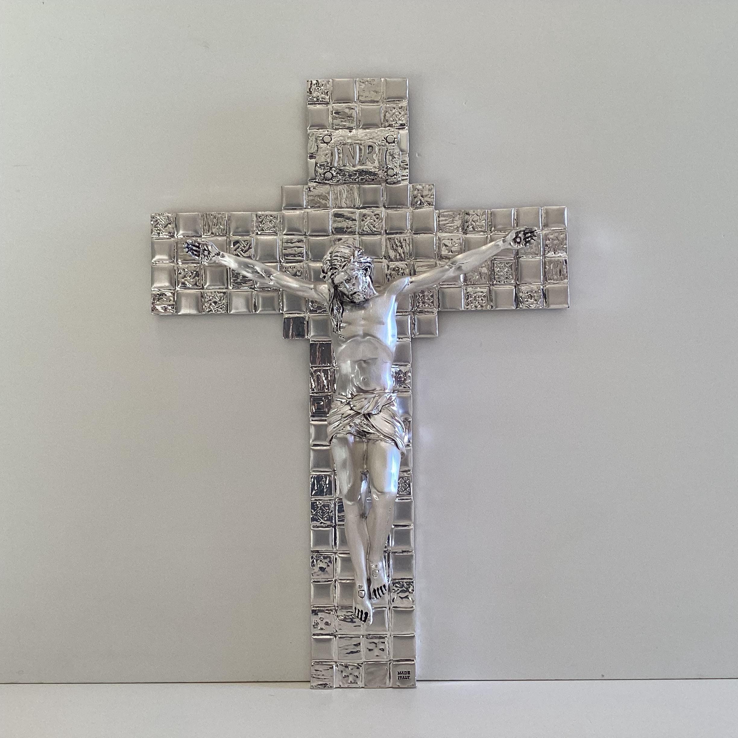 Vintage Crucifix | Italian Silver Resin Religious Art, Polished & Satin Finish Cross — photo 2 of 8