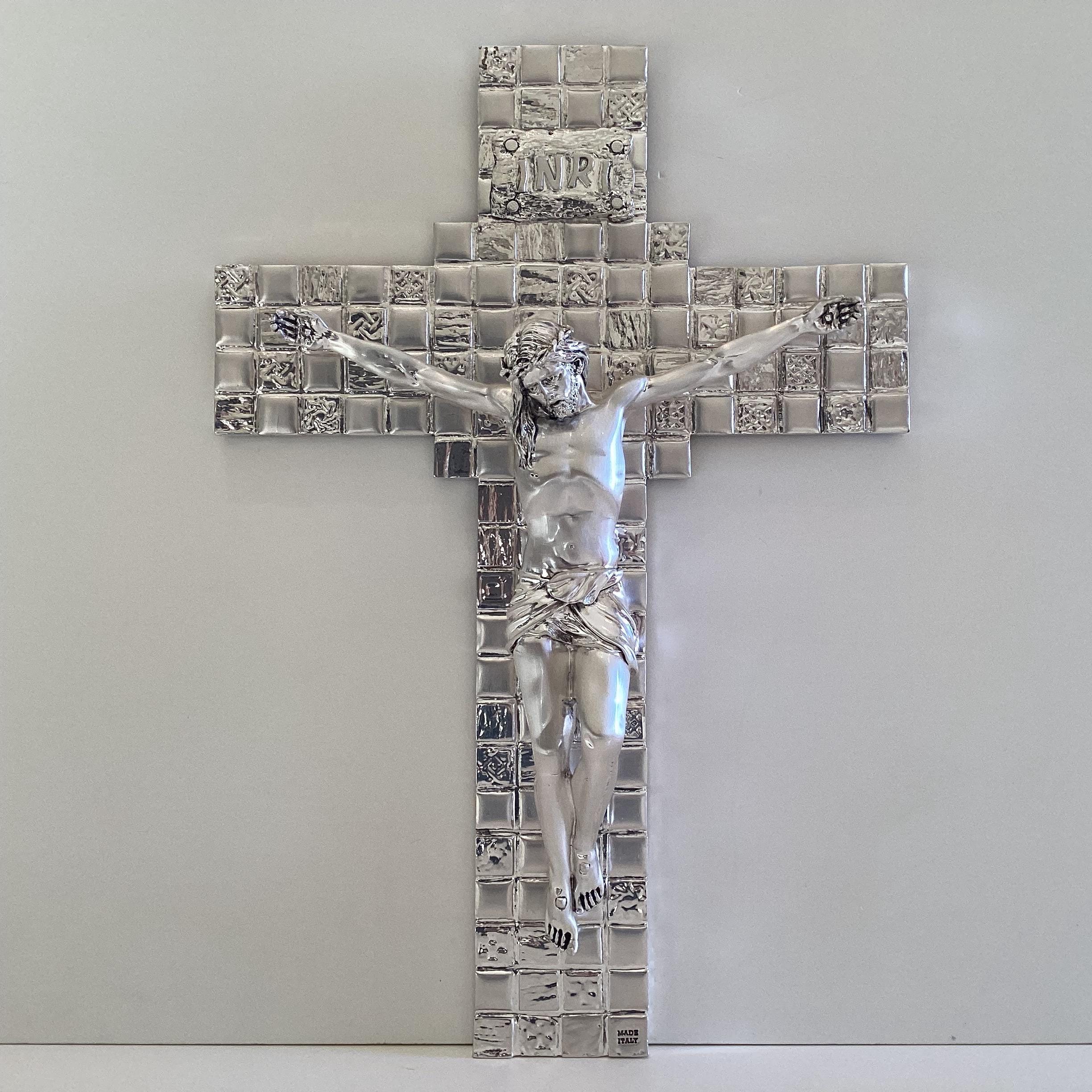 Vintage Crucifix | Italian Silver Resin Religious Art, Polished & Satin Finish Cross — photo 3 of 8