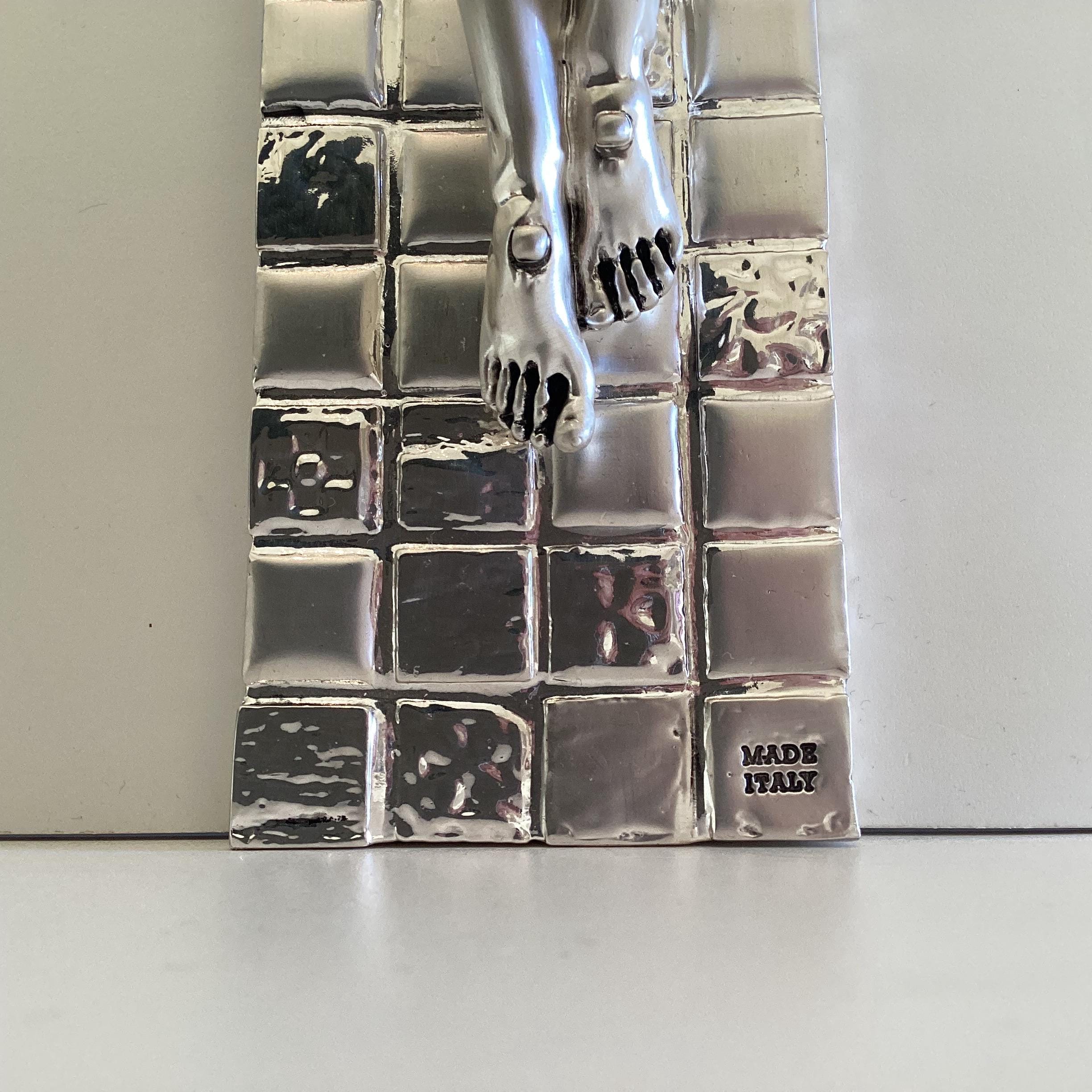 Vintage Crucifix | Italian Silver Resin Religious Art, Polished & Satin Finish Cross — photo 6 of 8