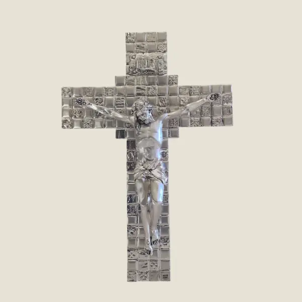 Vintage Crucifix | Italian Silver Resin Religious Art, Polished & Satin Finish Cross