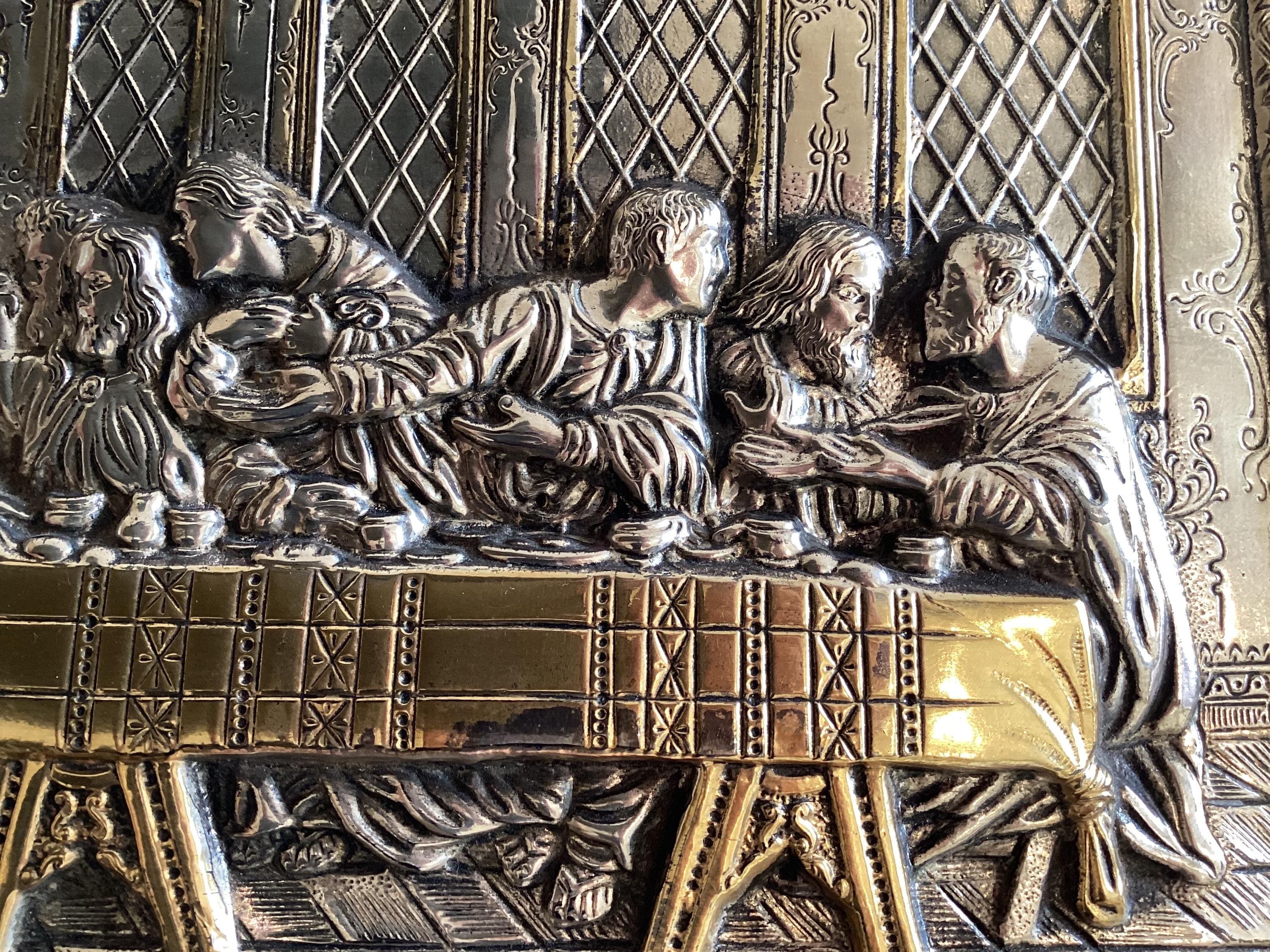 Vintage Sterling Silver Plaque | Clarté Last Supper Relief, Two-Tone Gold Accent Religious Wall Art — photo 6 of 11