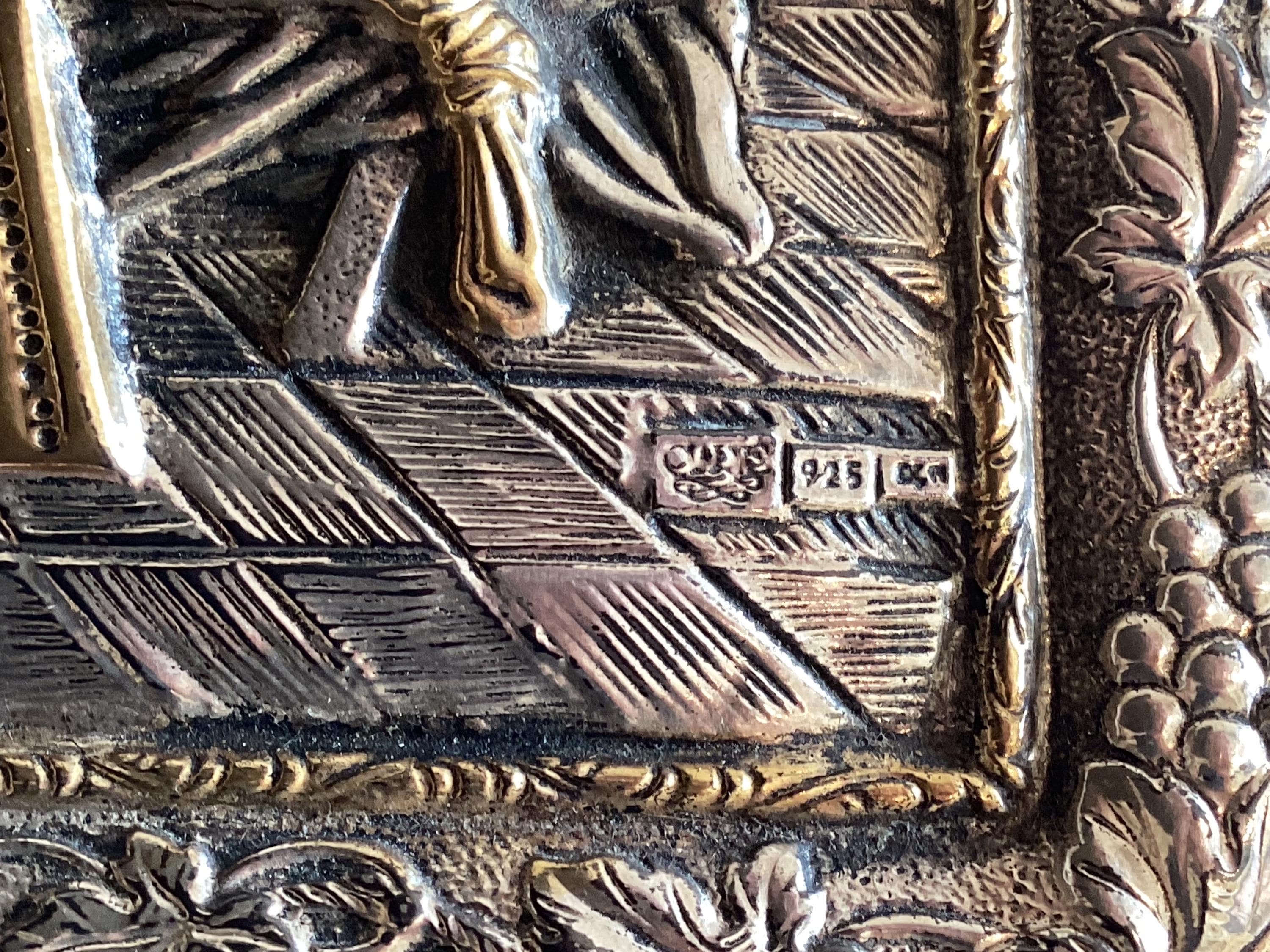 Vintage Sterling Silver Plaque | Clarté Last Supper Relief, Two-Tone Gold Accent Religious Wall Art — photo 8 of 11