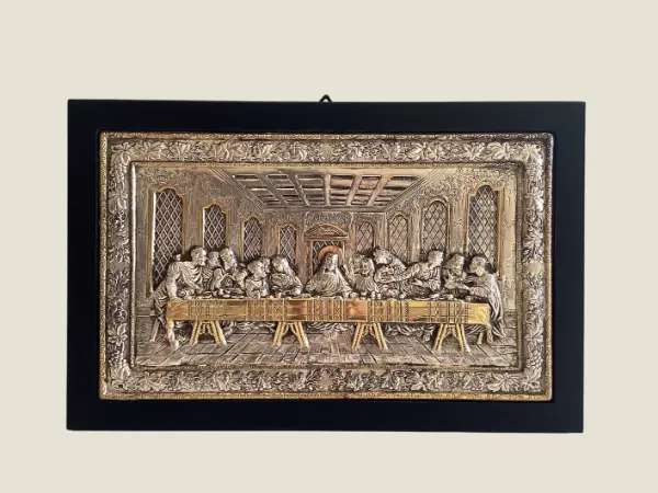 Vintage Sterling Silver Plaque | Clarté Last Supper Relief, Two-Tone Gold Accent Religious Wall Art