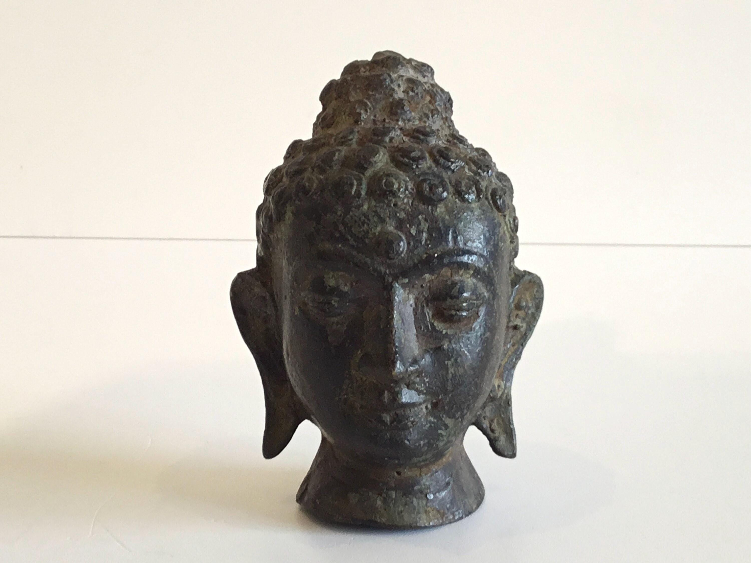 Vintage Bronze Buddha | 1900s Nepal Buddha Head Sculpture, Antique Asian Art — photo 2 of 9