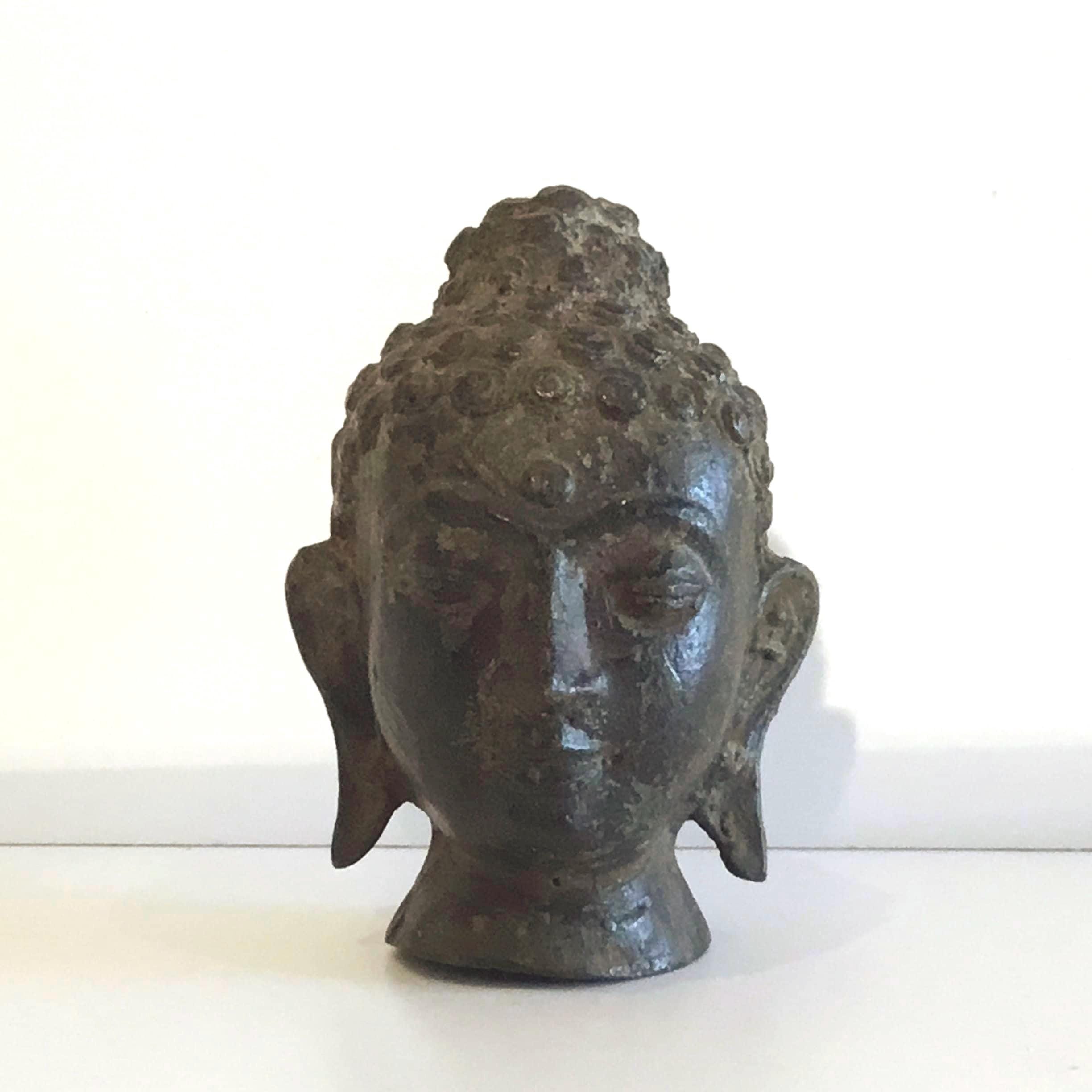 Vintage Bronze Buddha | 1900s Nepal Buddha Head Sculpture, Antique Asian Art — photo 3 of 9