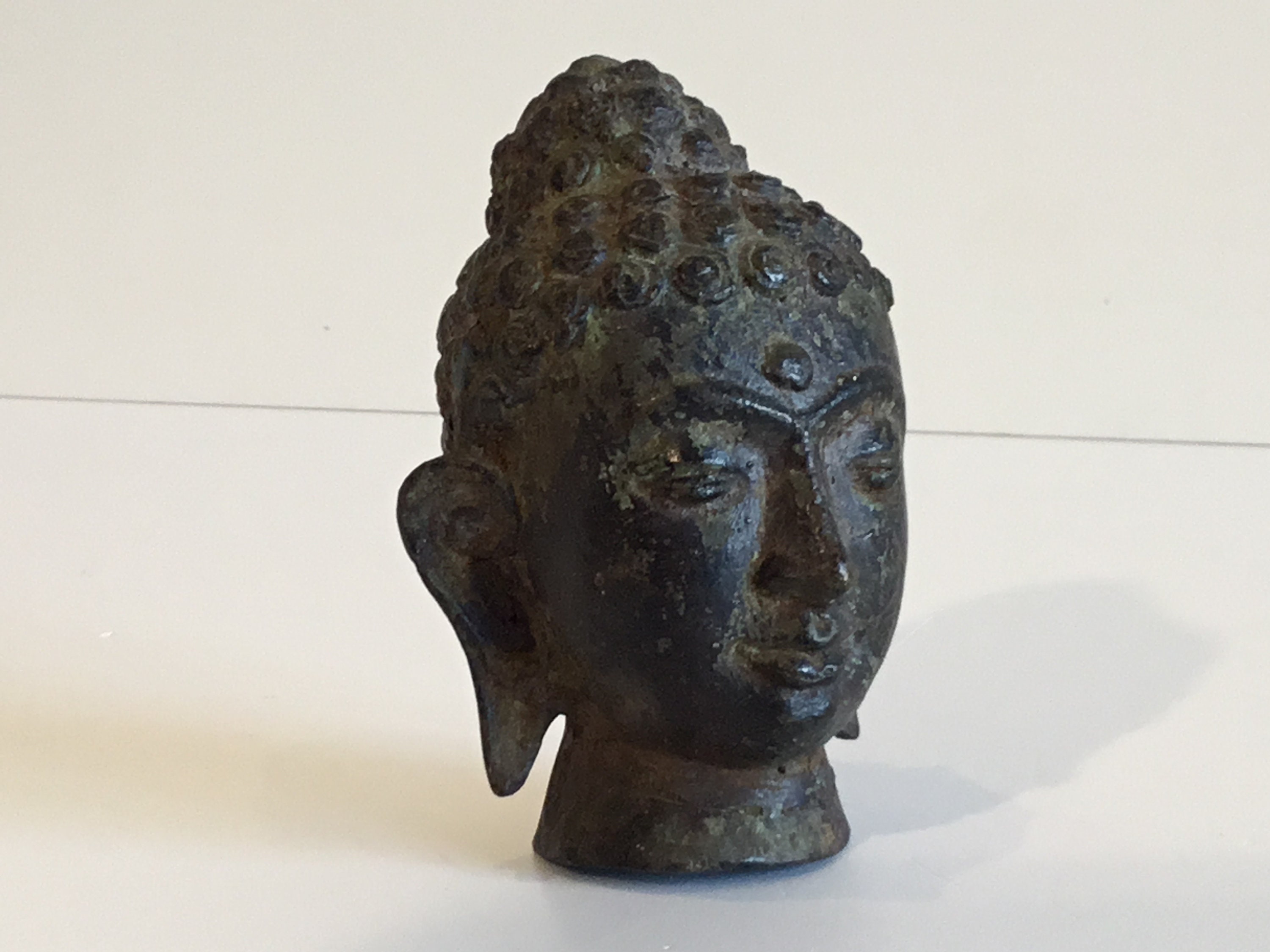 Vintage Bronze Buddha | 1900s Nepal Buddha Head Sculpture, Antique Asian Art — photo 4 of 9