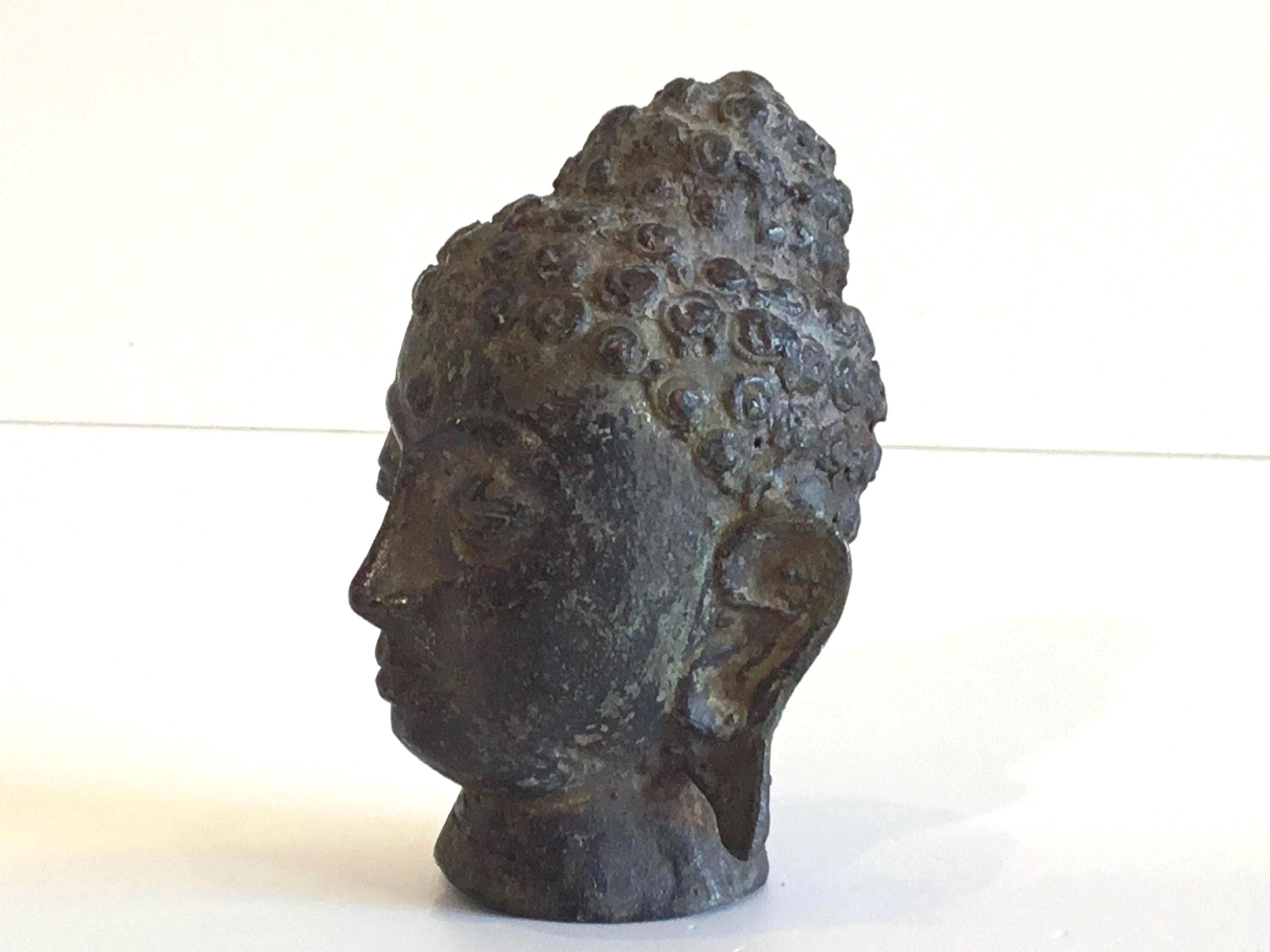 Vintage Bronze Buddha | 1900s Nepal Buddha Head Sculpture, Antique Asian Art — photo 6 of 9