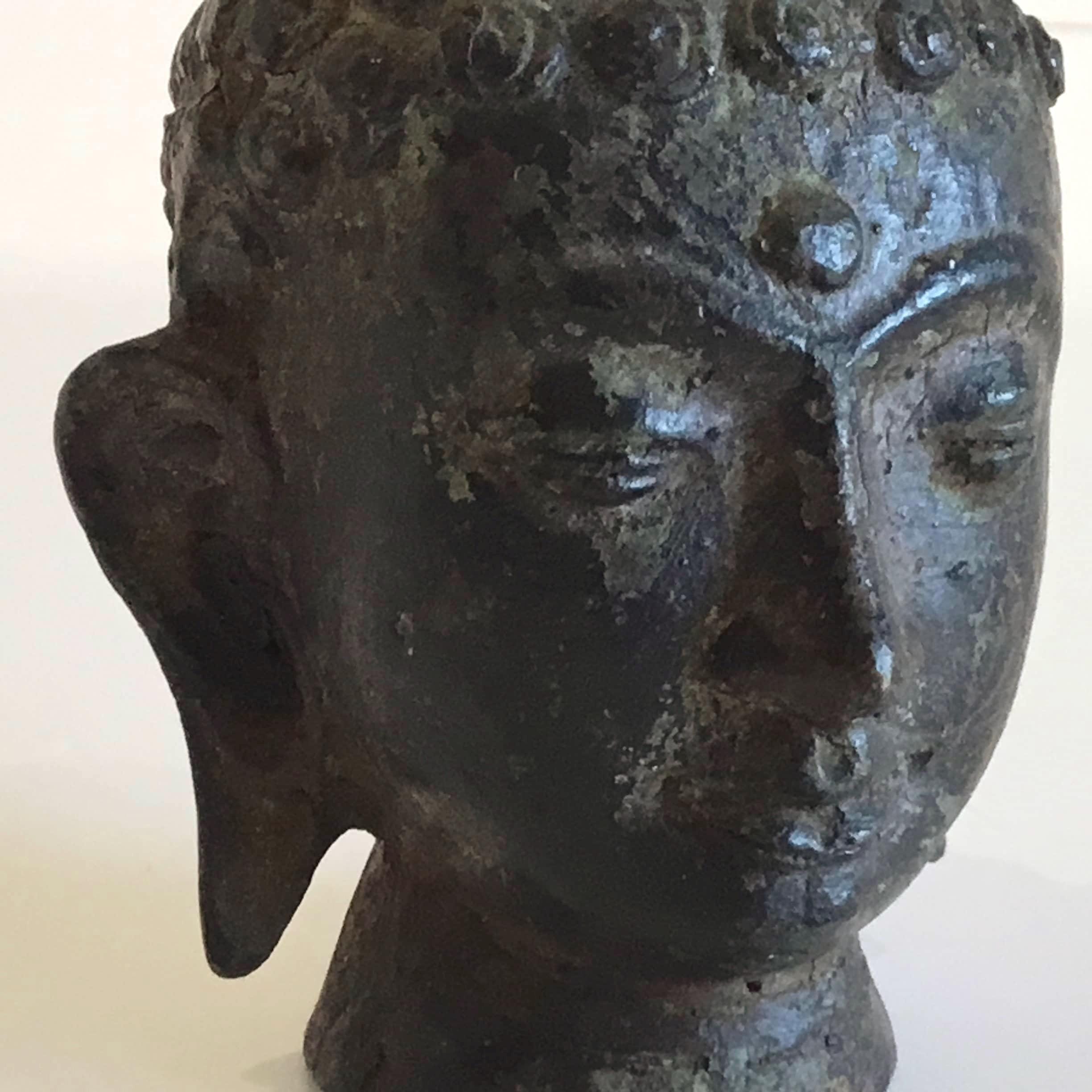 Vintage Bronze Buddha | 1900s Nepal Buddha Head Sculpture, Antique Asian Art — photo 8 of 9