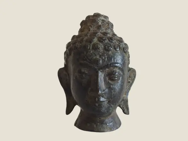 Vintage Bronze Buddha | 1900s Nepal Buddha Head Sculpture, Antique Asian Art