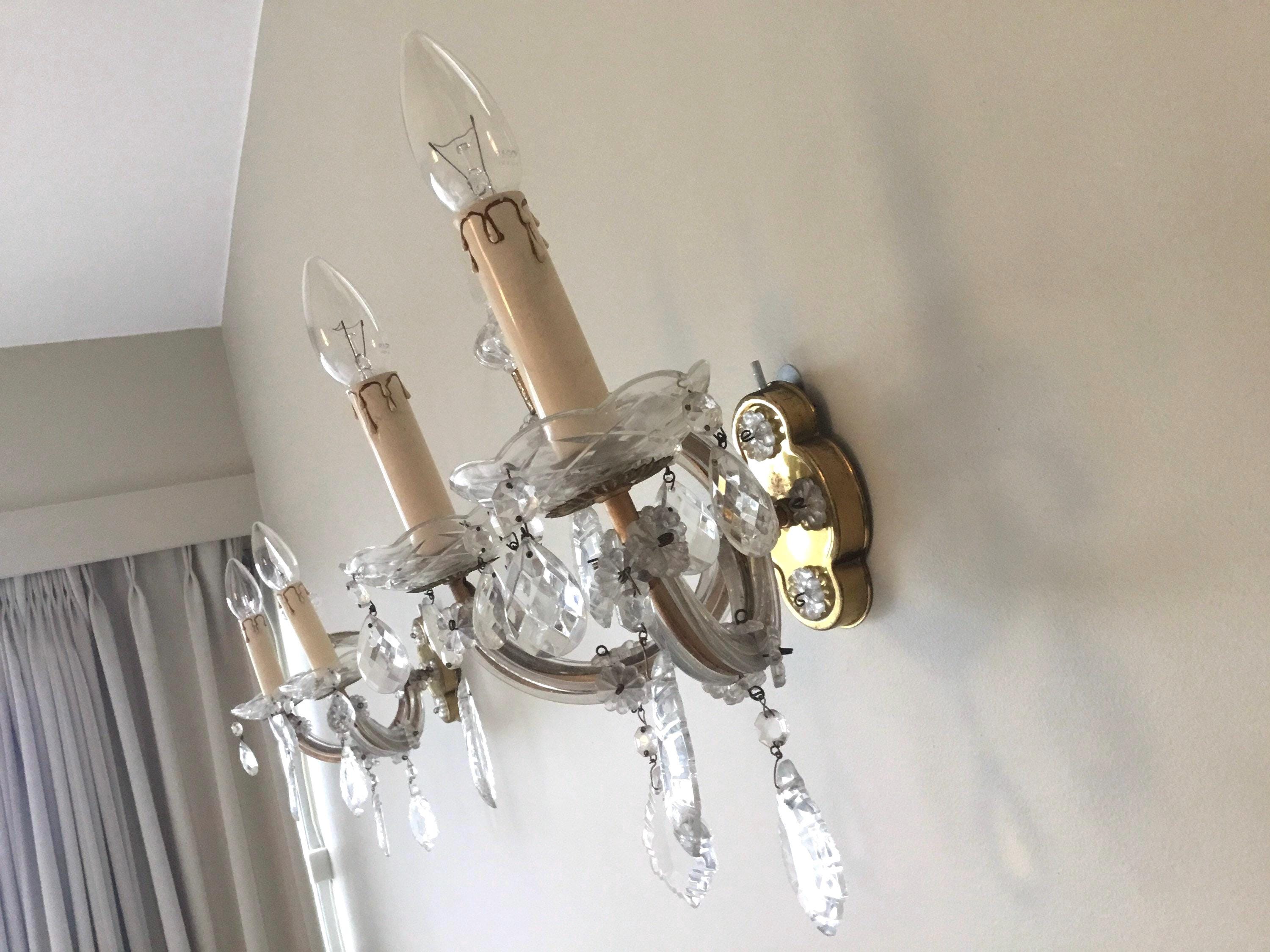 Vintage Wall Lamps | 1940s French Crystal and Brass Pair, Marie-Thérèse Style — photo 3 of 10