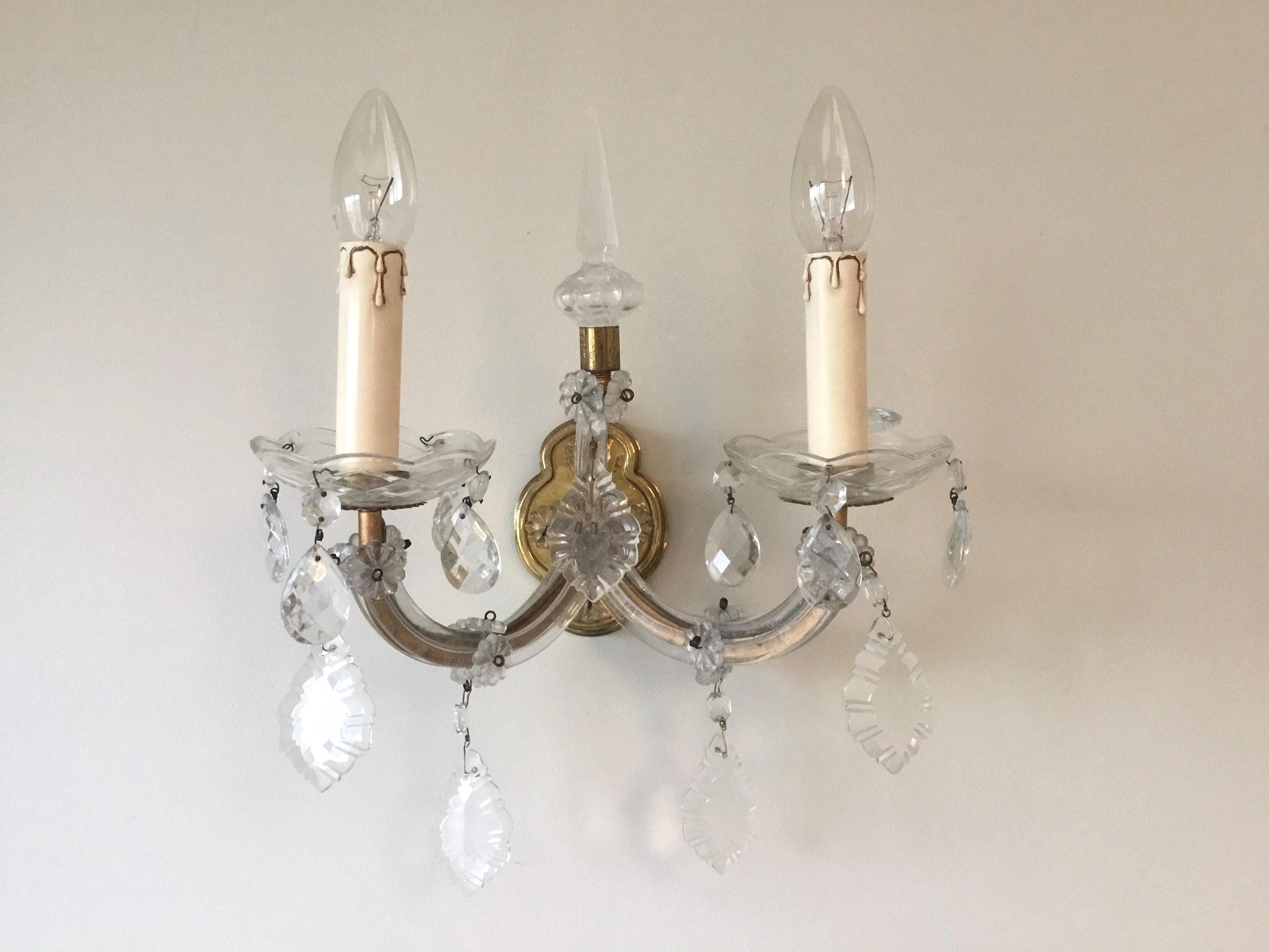 Vintage Wall Lamps | 1940s French Crystal and Brass Pair, Marie-Thérèse Style — photo 5 of 10