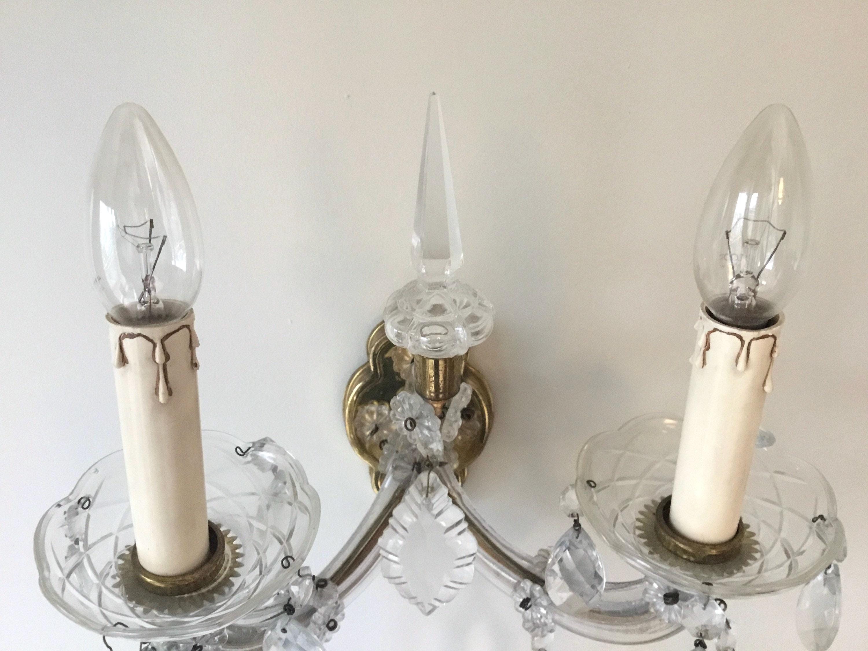 Vintage Wall Lamps | 1940s French Crystal and Brass Pair, Marie-Thérèse Style — photo 6 of 10