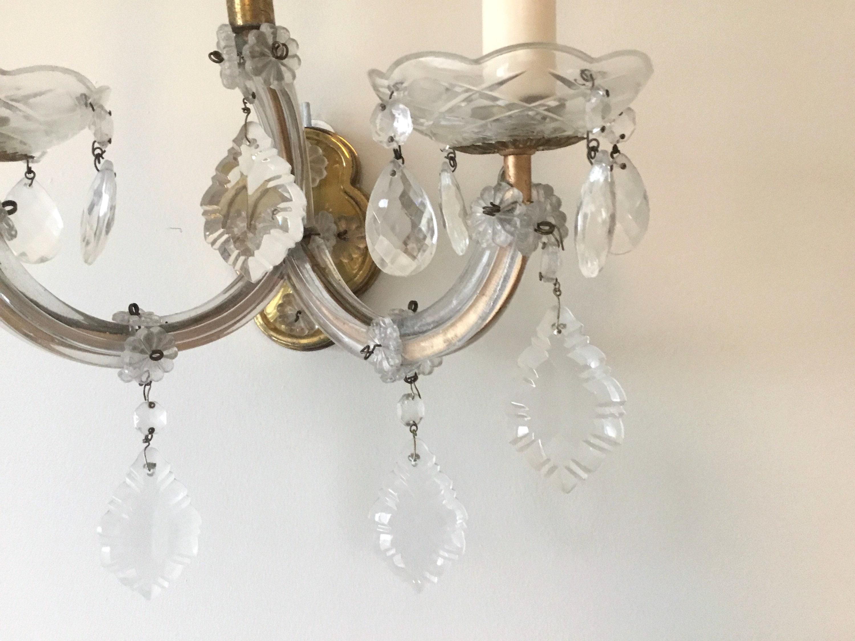 Vintage Wall Lamps | 1940s French Crystal and Brass Pair, Marie-Thérèse Style — photo 10 of 10