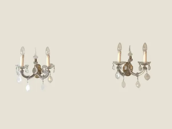 Vintage Wall Lamps | 1940s French Crystal and Brass Pair, Marie-Thérèse Style
